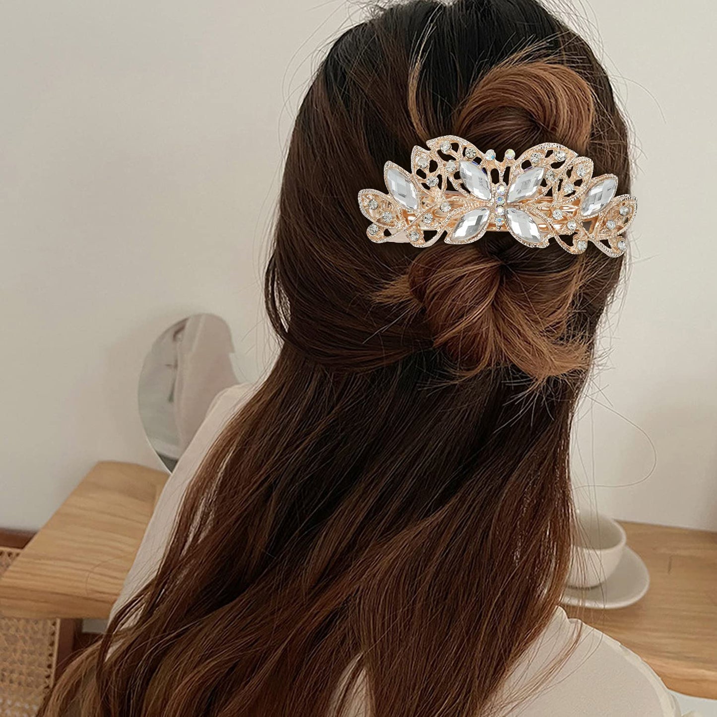 Lawie 4 Pack Luxury Butterfly Jeweled Crystal Rhinestone Glitter Sparkly Metal Hair Barrettes Snap Clips Hairpins Hairgrip Thin Thick Bun Twist Holder
