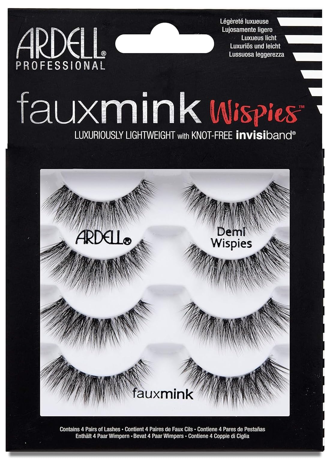 Ardell Faux Mink Lashes Demi Wispies Multipack, Natural-Looking False Eyelashes, 4 Pairs, 1 Pack