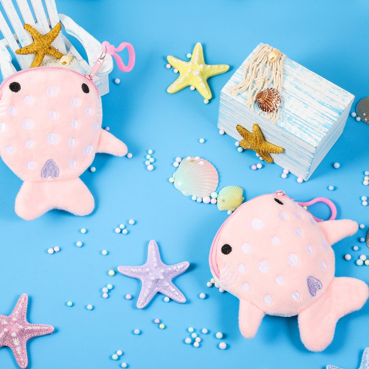 Niceup 12PCS Pink and Blue Whale Shark Kids Party Favors Plush Coin Purse Cute Keychains for Ocean Under the Sea Animal Goodie Bag Fillers