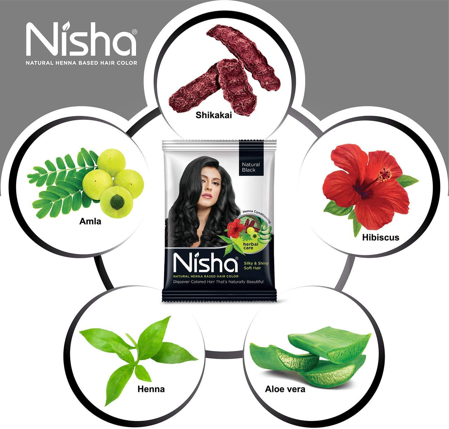 Nisha Natural Henna Based Hair Color (Natural Black) 10GM Pack of 10