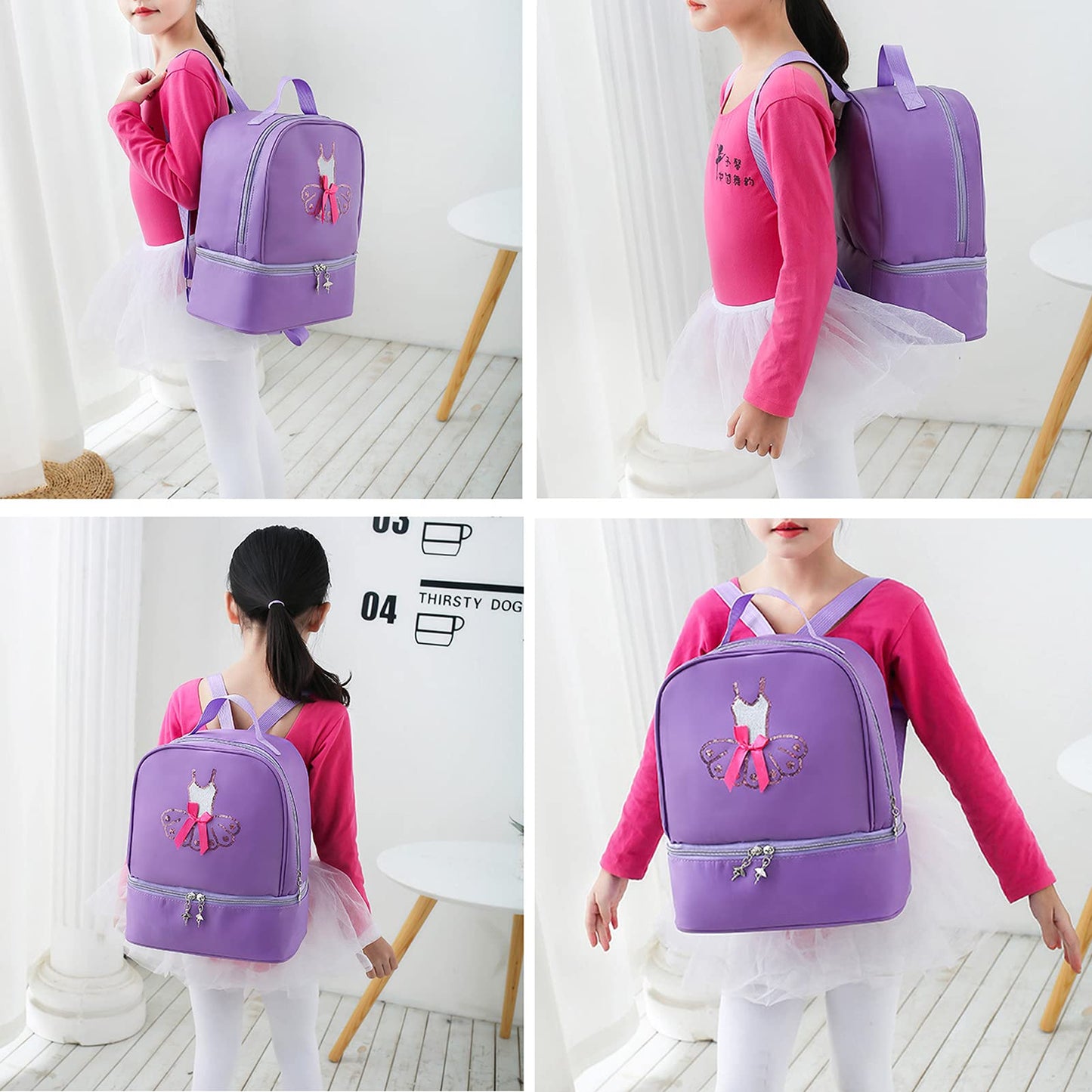 Yitengteng Ballet Dance Backpack for Little Girls Ballerina Purple Bag for Dance Toddler Dance Bag Gymnastics Latin Dance Yoga Tap Dance Jazz Storage Bag,27cmx30cmx15.5cm