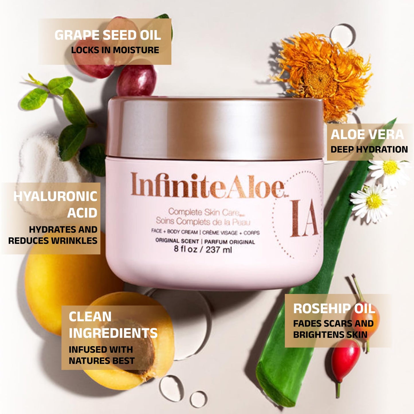 InfiniteAloe Complete Skin Care, Aloe Vera Powered Face and Body Cream for All Skin Types, Dry Skin Everyday Hero, Original Scent - Large Jar 8 oz & 2