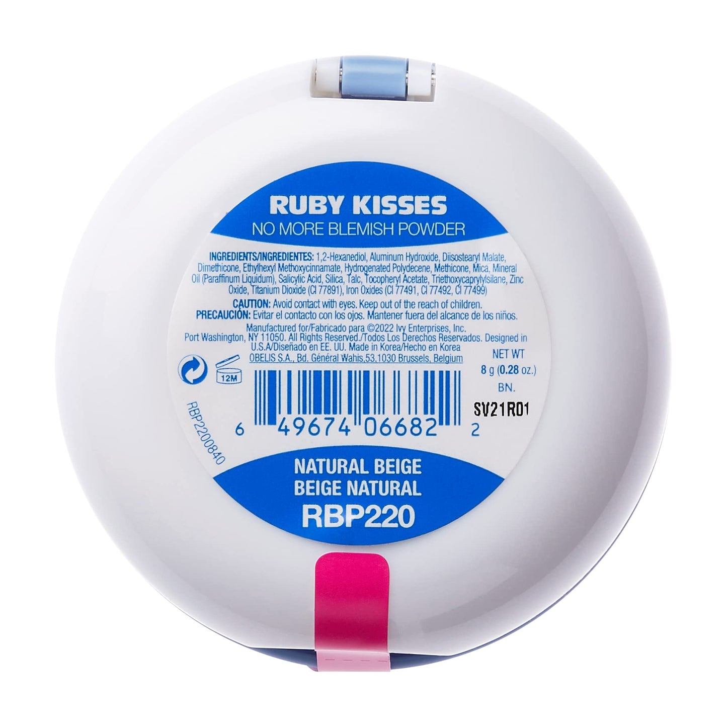 Ruby Kisses No More Blemish Face Powder with Salicylic Acid Korean Makeup Matte Finish Full Coverage Pressed Powder (Natural Beige)