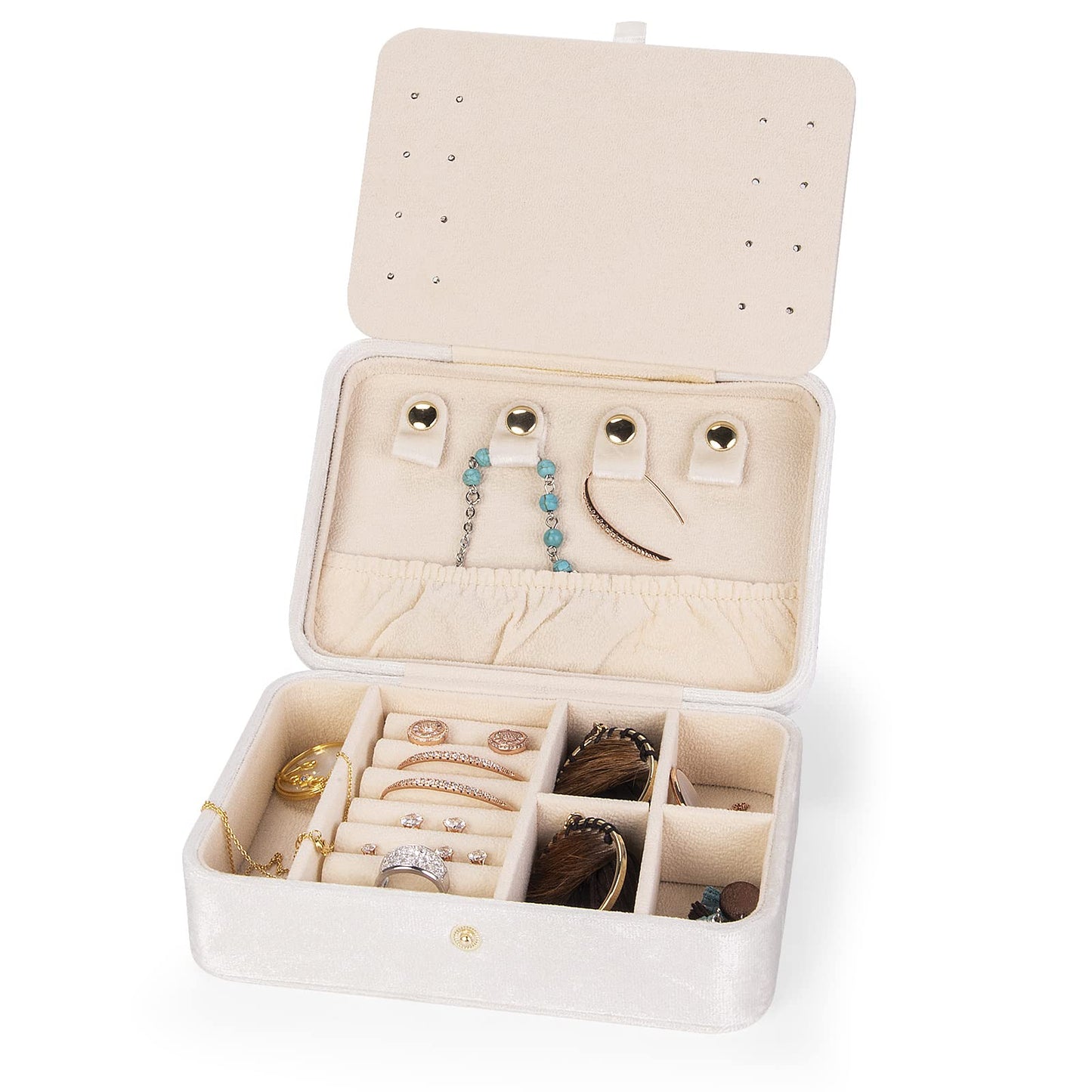 SoleGood Plush Velvet Small Jewelry Box Necklace Ring Storage Organizer Mini Jewelry case Jewelry Travel Organizer for Women Girls (Ivory)