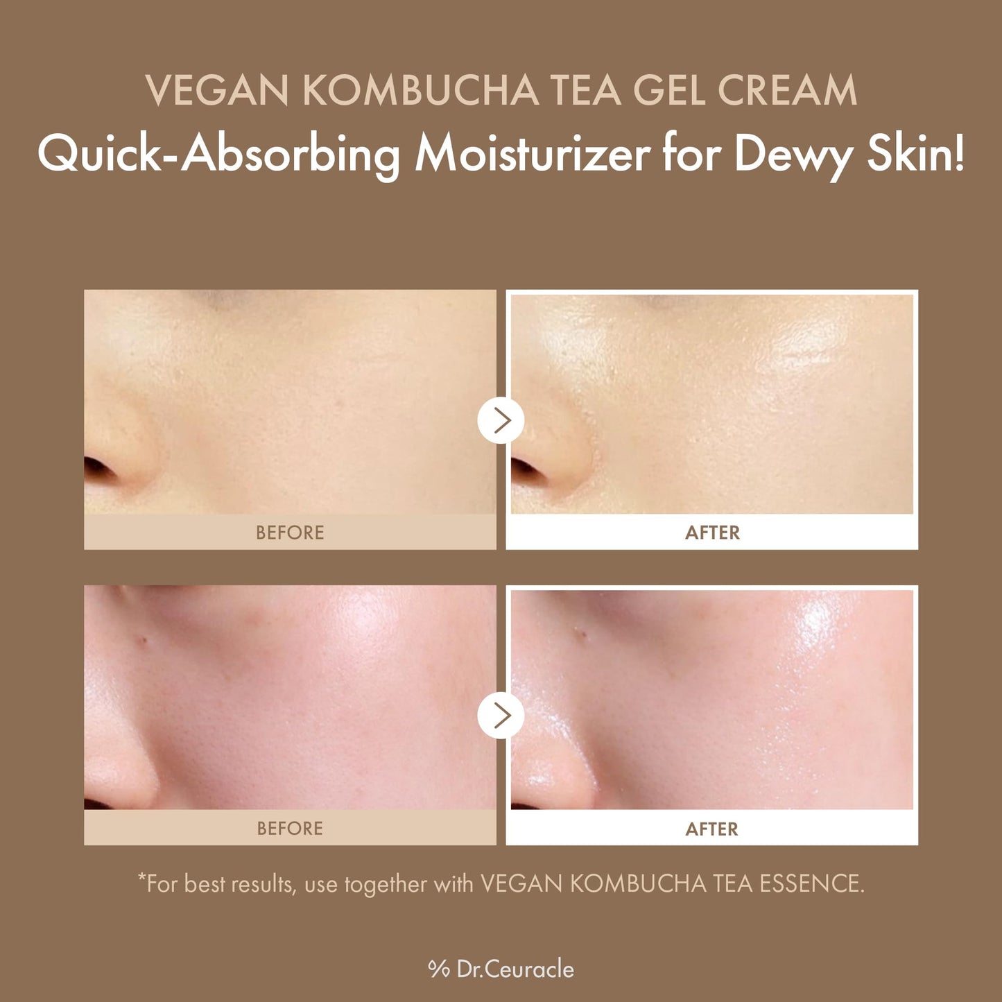 Dr.Ceuracle Vegan Kombucha Tea Gel Cream - Lightweight Watery Hydrating Moisturizer with Kombucha Tea Extract, Sunflower Seed Oil, Korean Skincare (75