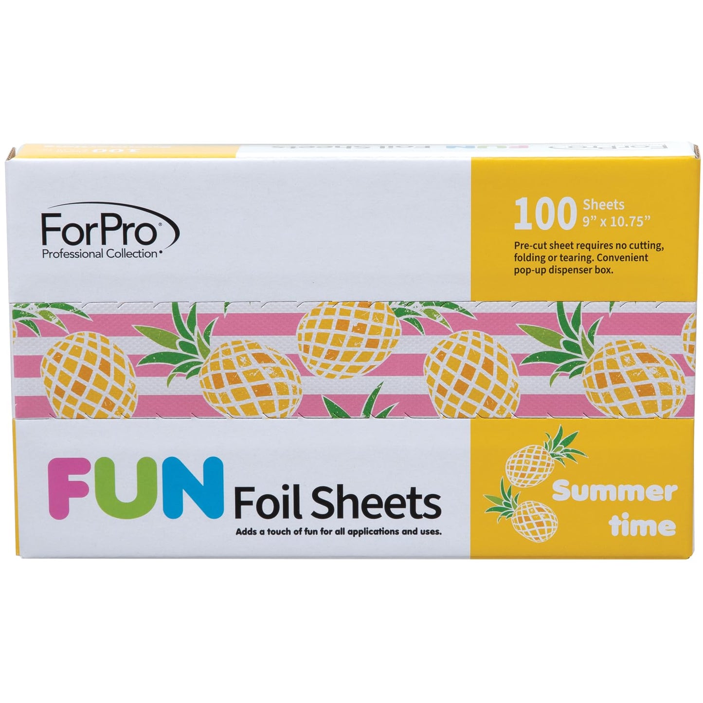 ForPro FUN Summertime 9" Foil Sheets, Aluminum Hair Foils for Color Application and Highlighting Services, Food Safe, Pop-Up Dispenser, 9” W x 10.75”