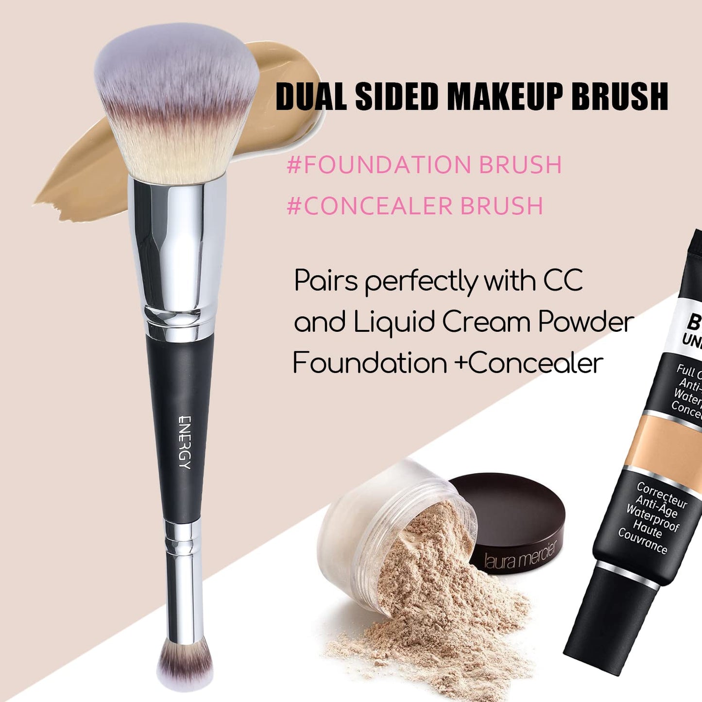 ENERGY Foundation Brushes for Liquid Foundation Makeup Brushes Dual-ended Foundation Brush Concealer Brush Under Eye Ideal for Liquid, Cream
