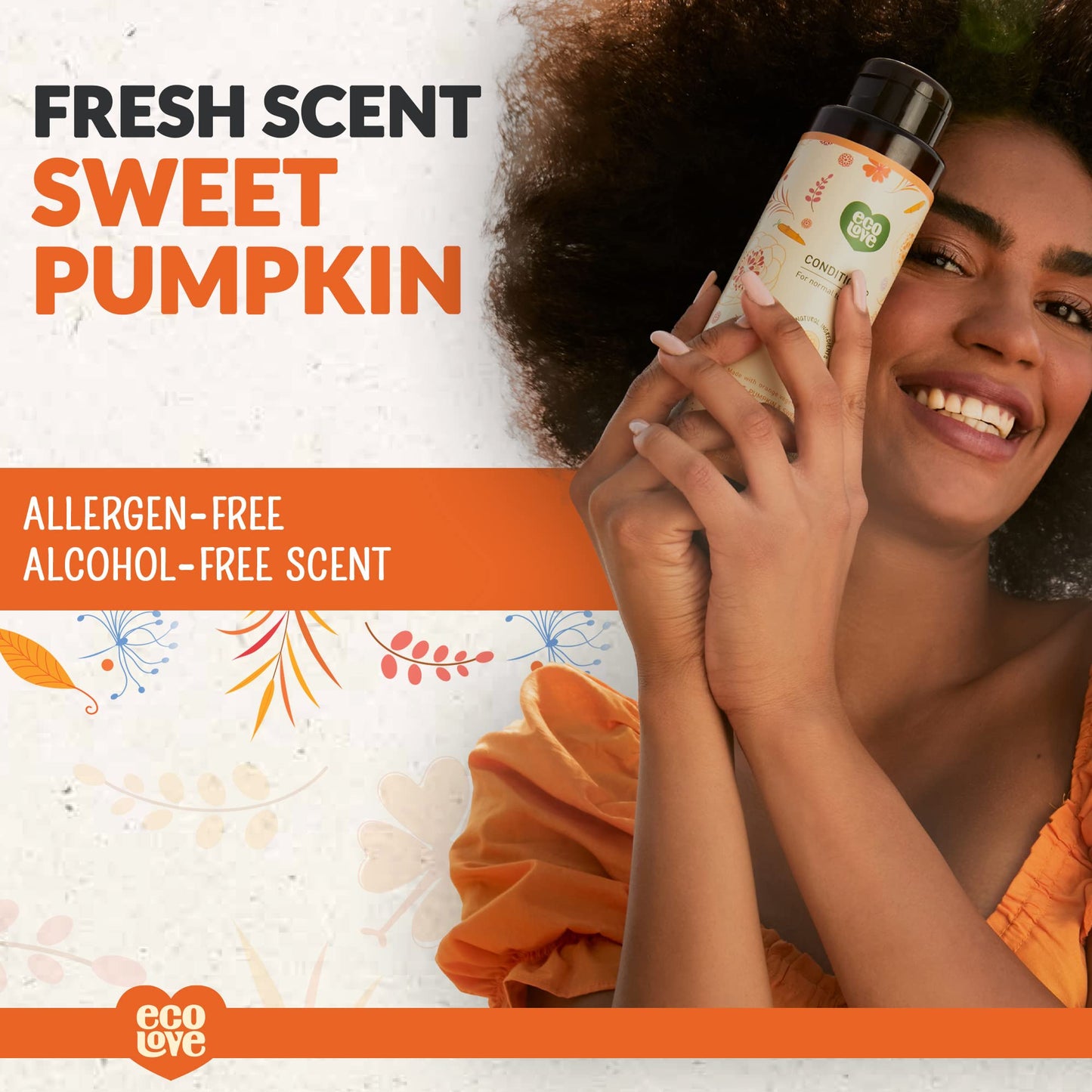 ecoLove - Natural Conditioner for Dry, Damaged Hair and Color Treated Hair - No SLS or Parabens - With Natural Carrot and Pumpkin Extract - Vegan