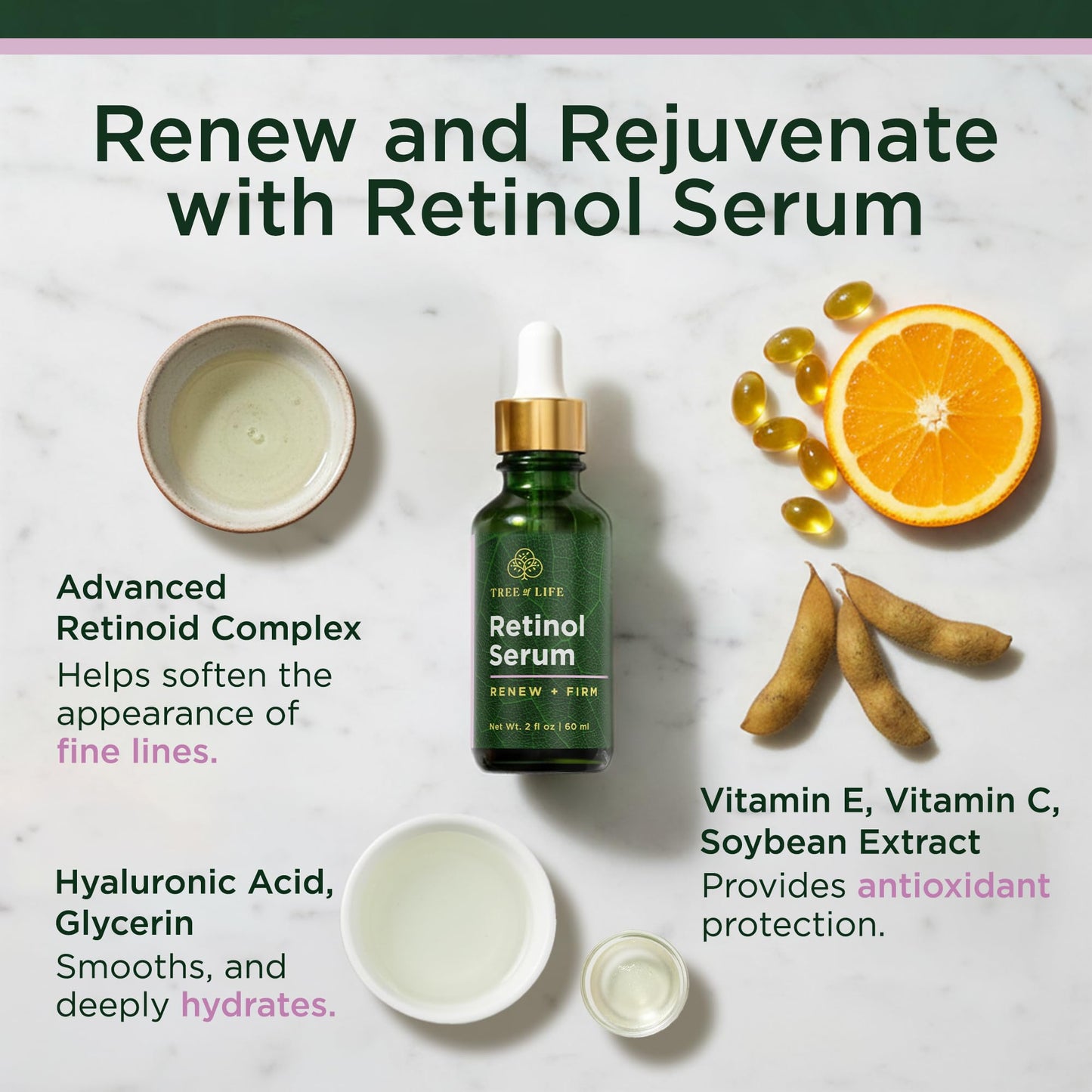 Tree of Life Beauty Retinol Serum, Skin Smoothing Face Oil for Dark and Age Spots and Fine Lines, Facial Serums for Dry and Sensitive Skin Care
