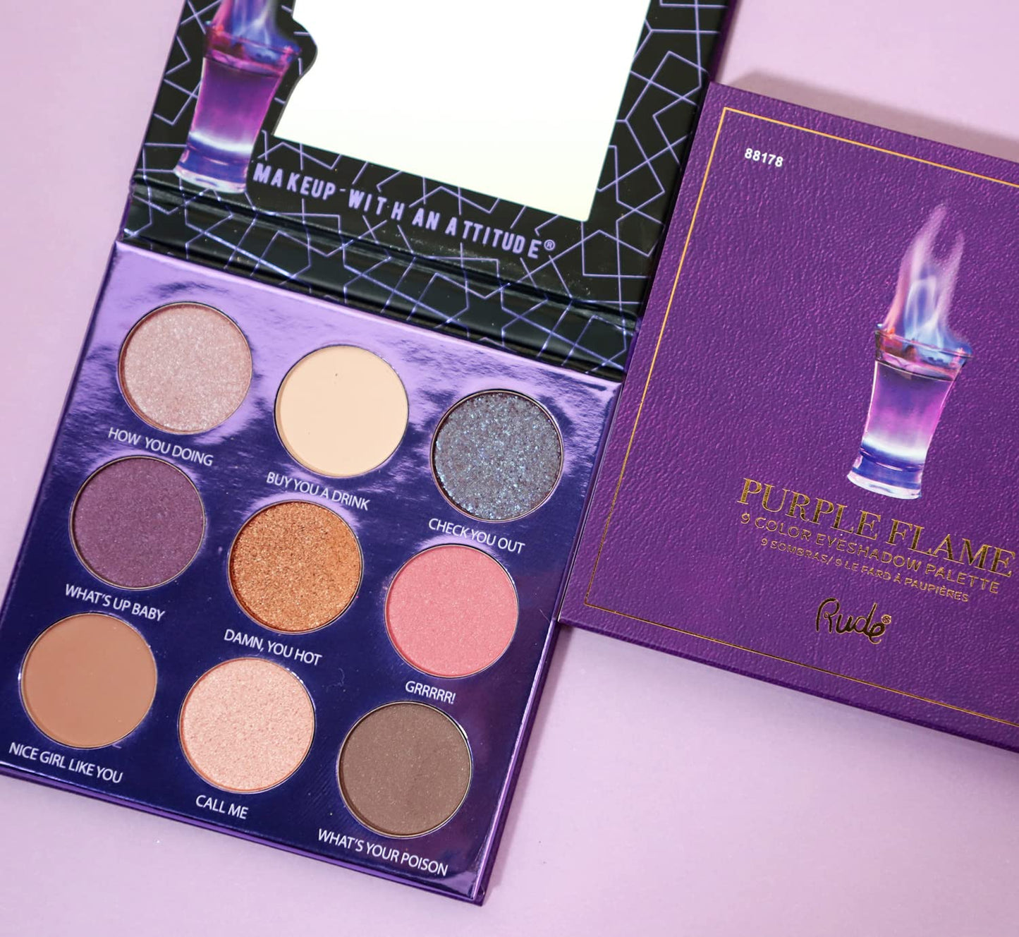 Rude Cosmetics Cocktail Party 9 Eyeshadow Palette - Purple Flame Eye Shadow Women 0.39 oz