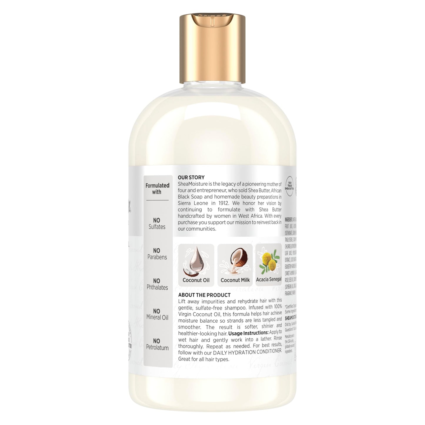 Shea Moisture Daily Hydration Shampoo Virgin Coconut Oil for All Hair Types Sulfate-Free 13 oz Beauty and Personal Care Shea Moisture