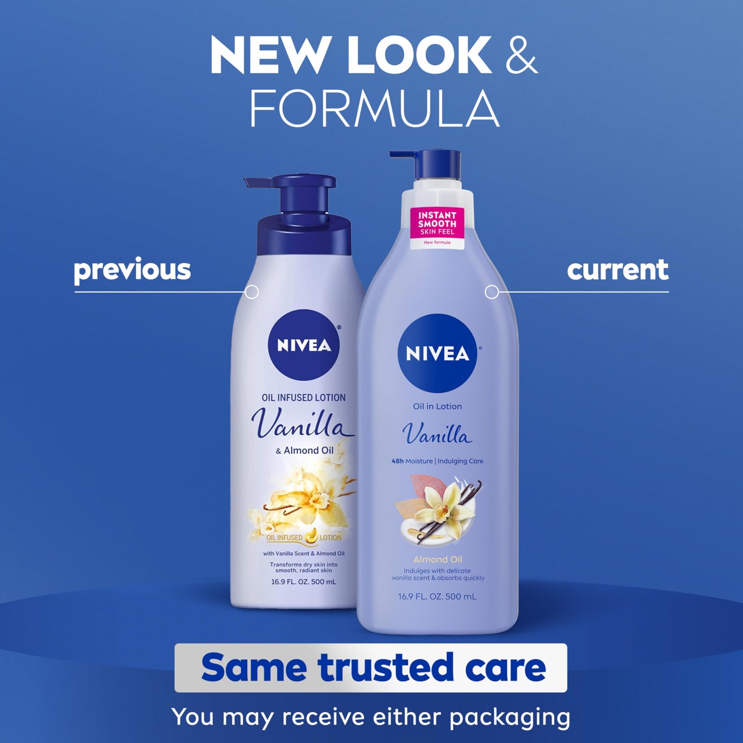 NIVEA Oil Infused Vanilla and Almond Oil Body Lotion for Women, Fast-Absorbing and Non-Greasy Vanilla Scented Lotion Moisturizes for 48 Hours, 16.9 Fl