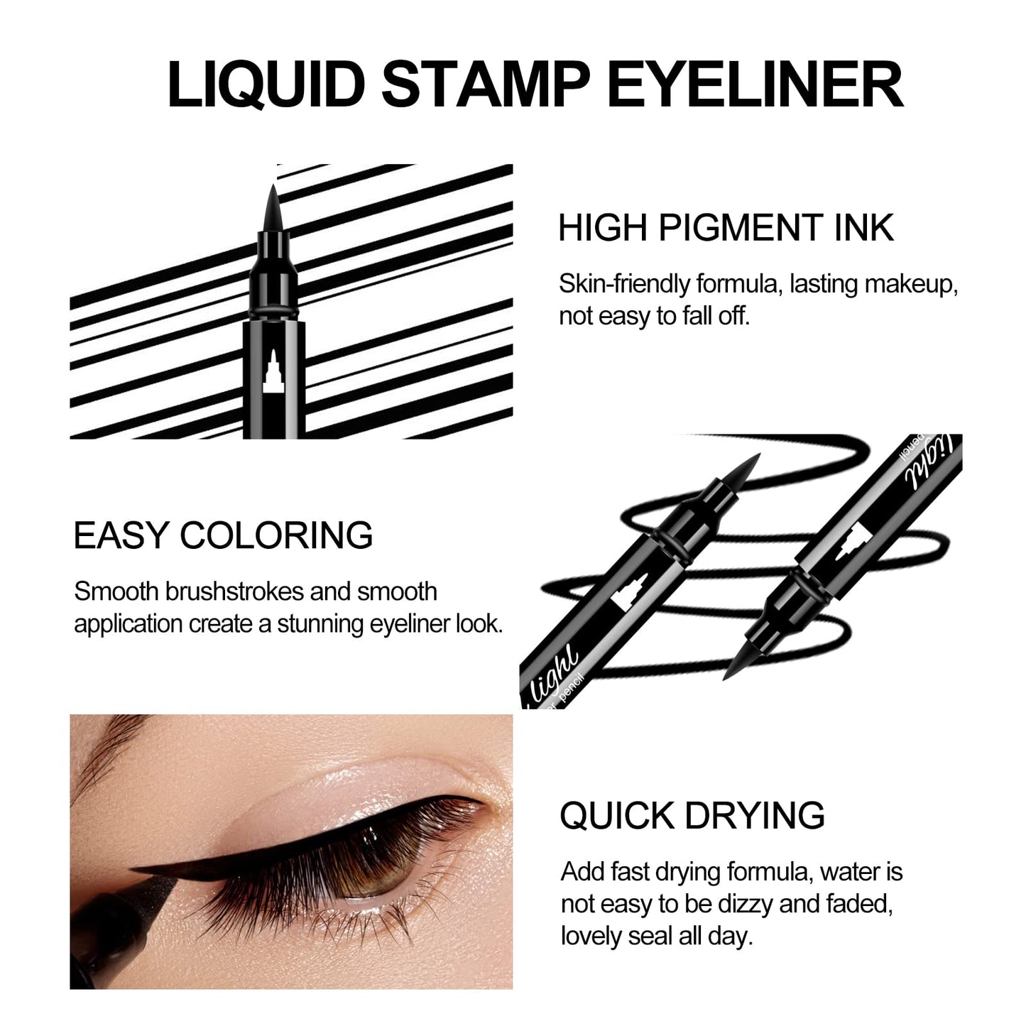Ownest 3 Pcs Double-sided Liquid Eyeliner Pen,with Eye Makeup Stamp Super Slim Gel Felt Tip High Black Pigment,Waterproof Smudgeproof Long Lasting