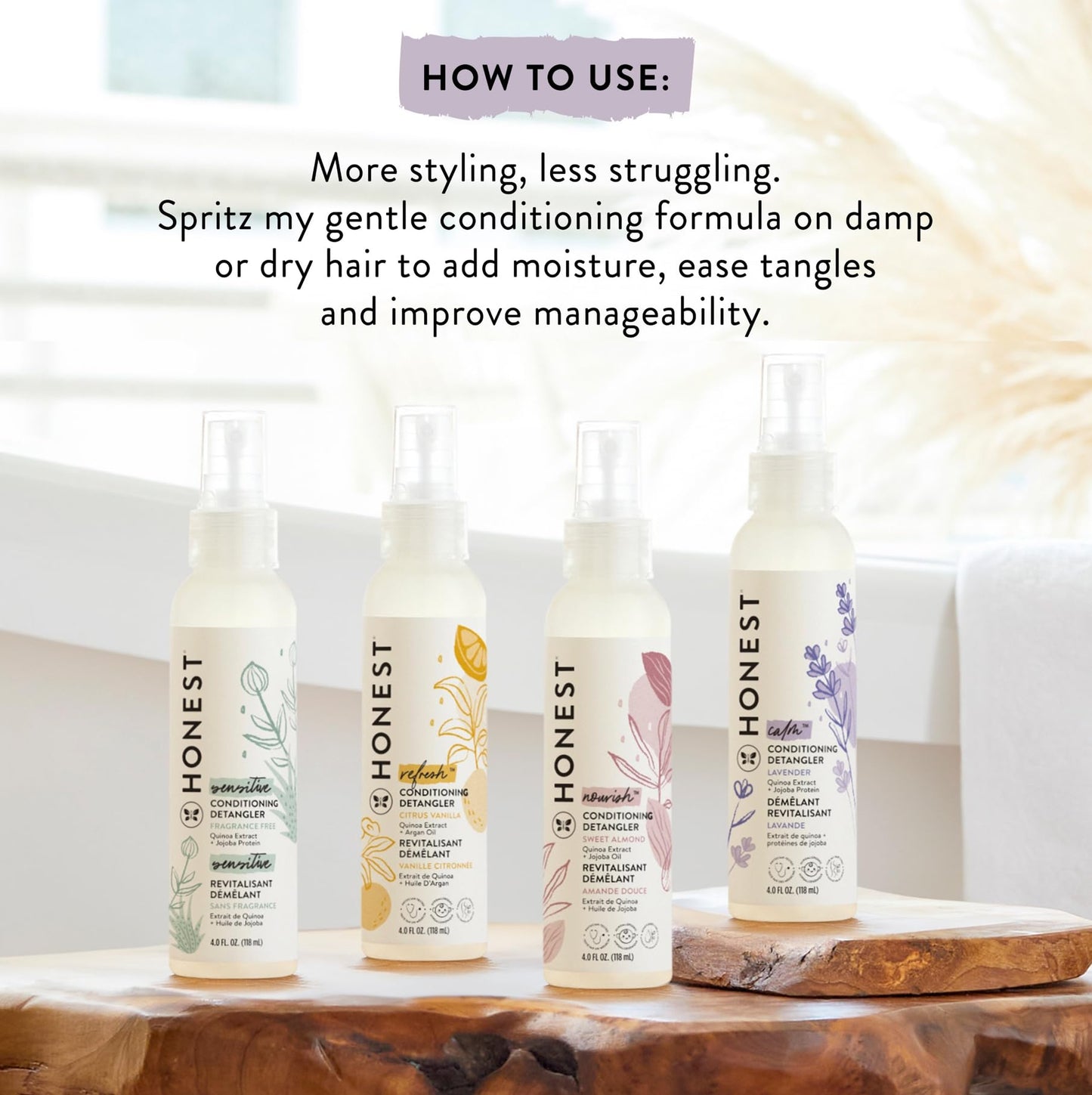 The Honest Company Conditioning Hair Detangler 3-Pack Leave-in Conditioner and Fortifying Spray, Tear Free Cruelty-Free, Hypoallergenic, Citrus