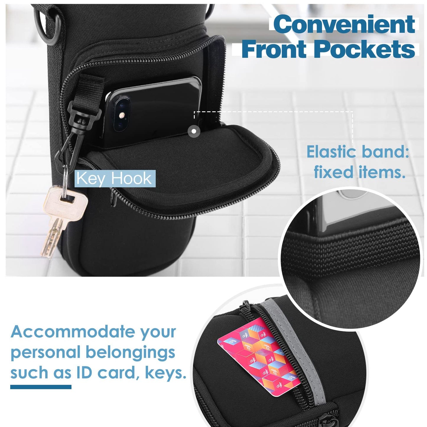 Nuovoware Water Bottle Carrier Bag, 25oz/32oz Bottle Pouch Holder, Adjustable Shoulder Hand Strap 2 Pocket Sling Neoprene Sleeve Sports Accessories…