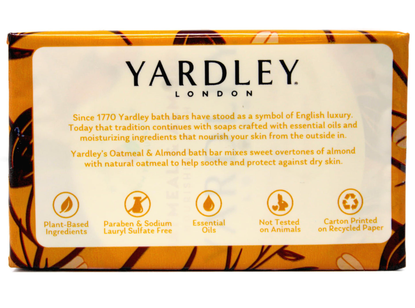 Yardley London Moisturizing Bath Bar, Oatmeal & Almond, 4.0 Oz, Pack Of 24