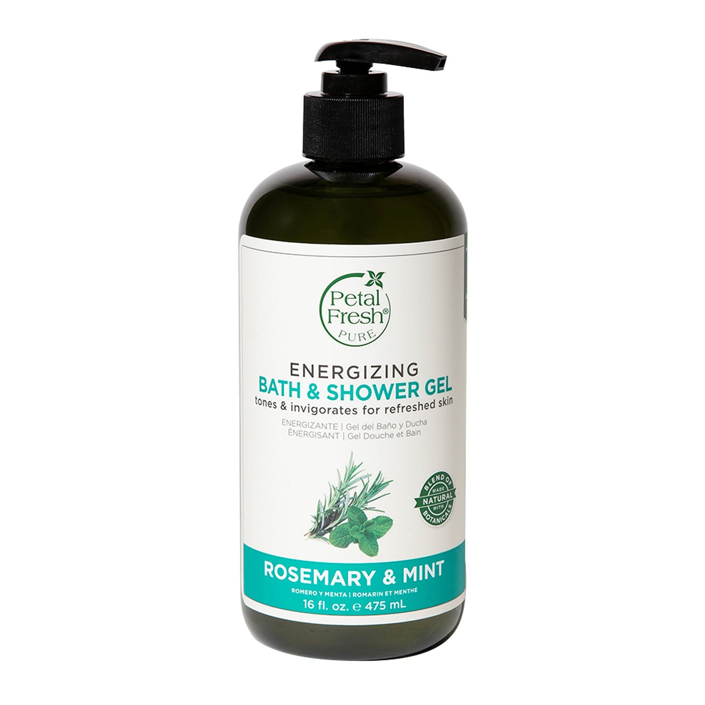 Petal Fresh Rosemary & Mint Bath & Shower Gel, Pure Energizing Body Gel, Daily Cleansing, Natural Body Care, Vegan and Cruelty Free, 16 oz