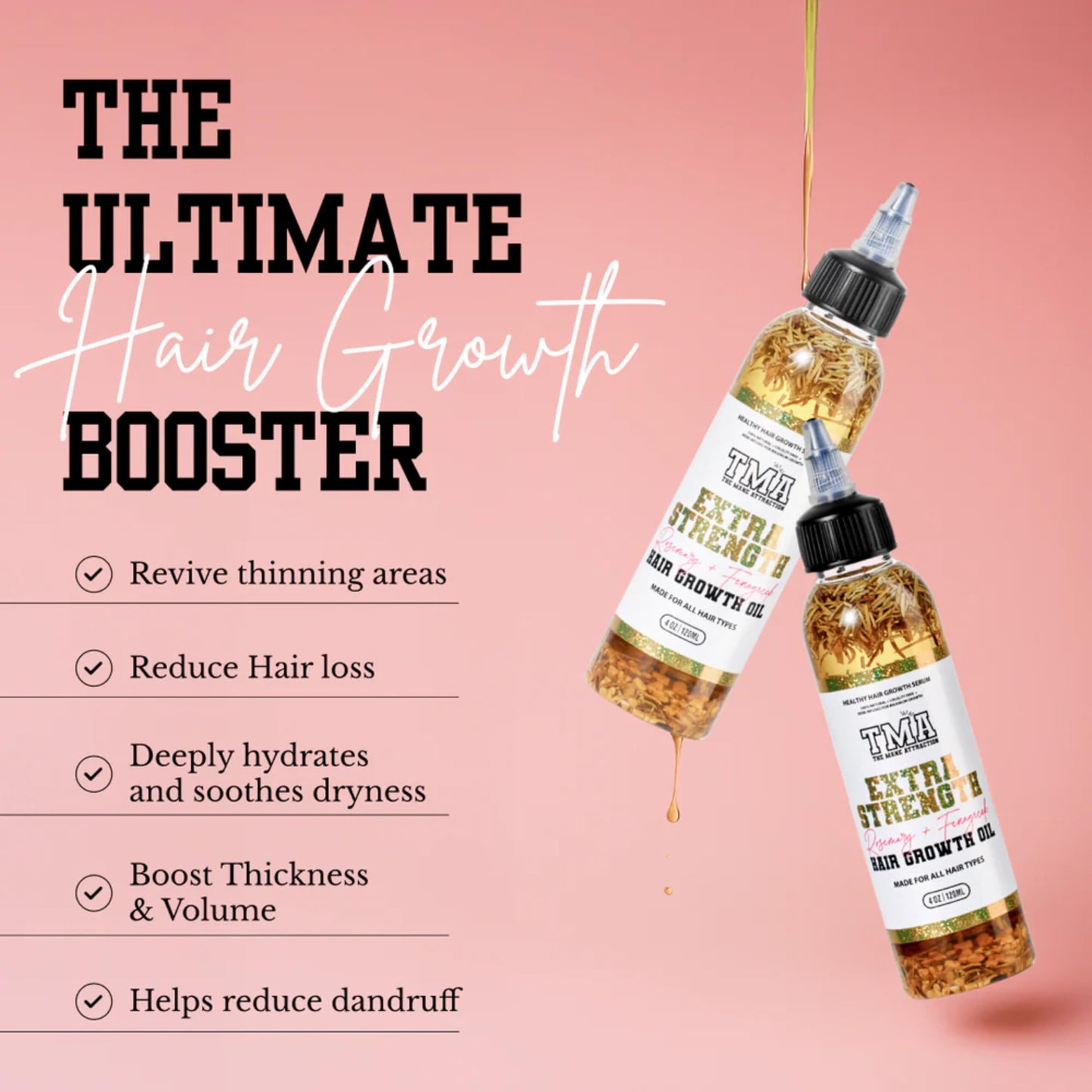 The Mane Attraction Extra Strength Rosemary + Fenugreek Herbal Hair Growth Oil | Infused With Castor Oil for ALL Hair Types