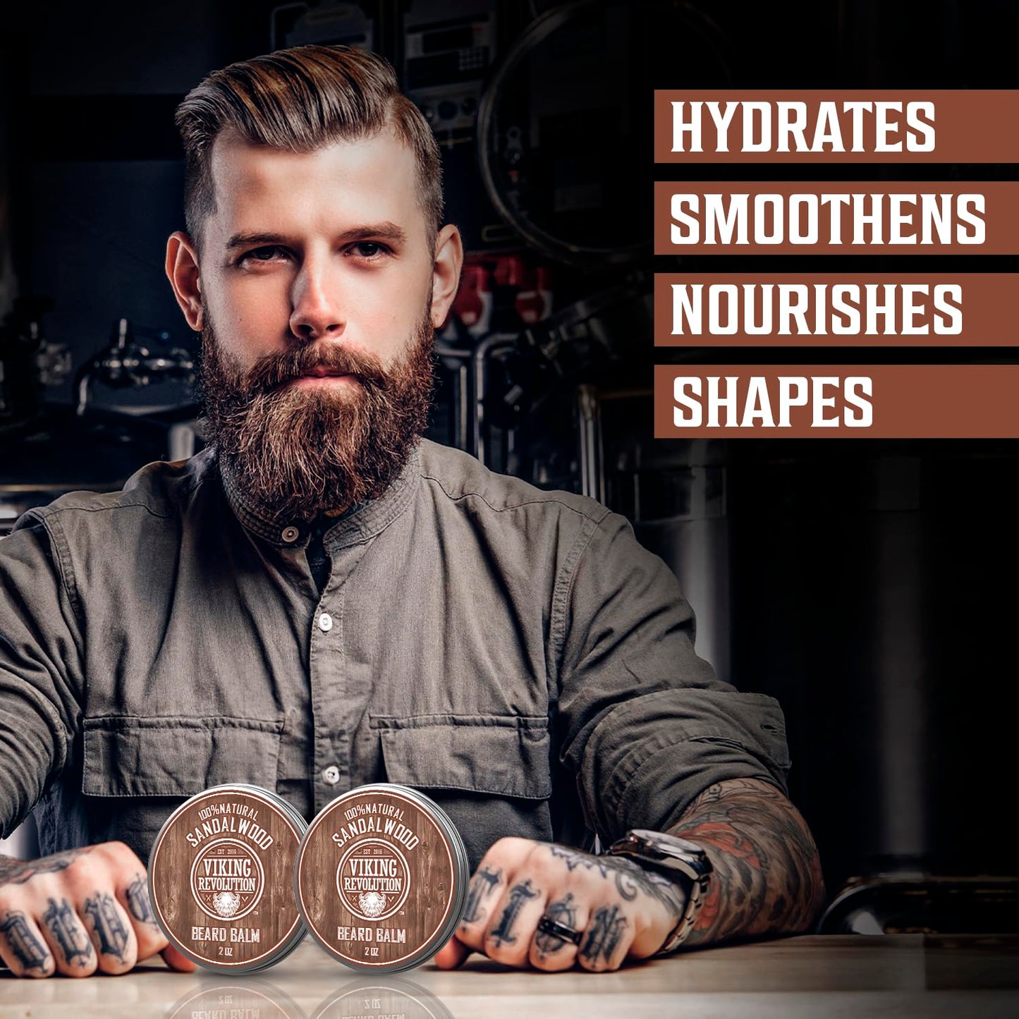 Viking Revolution Sandalwood Beard Balm - Beard Butter with Argan Oil, Beard Softener for Men with Jojoba Oil - Beard Moisturizer for Men with Beeswax