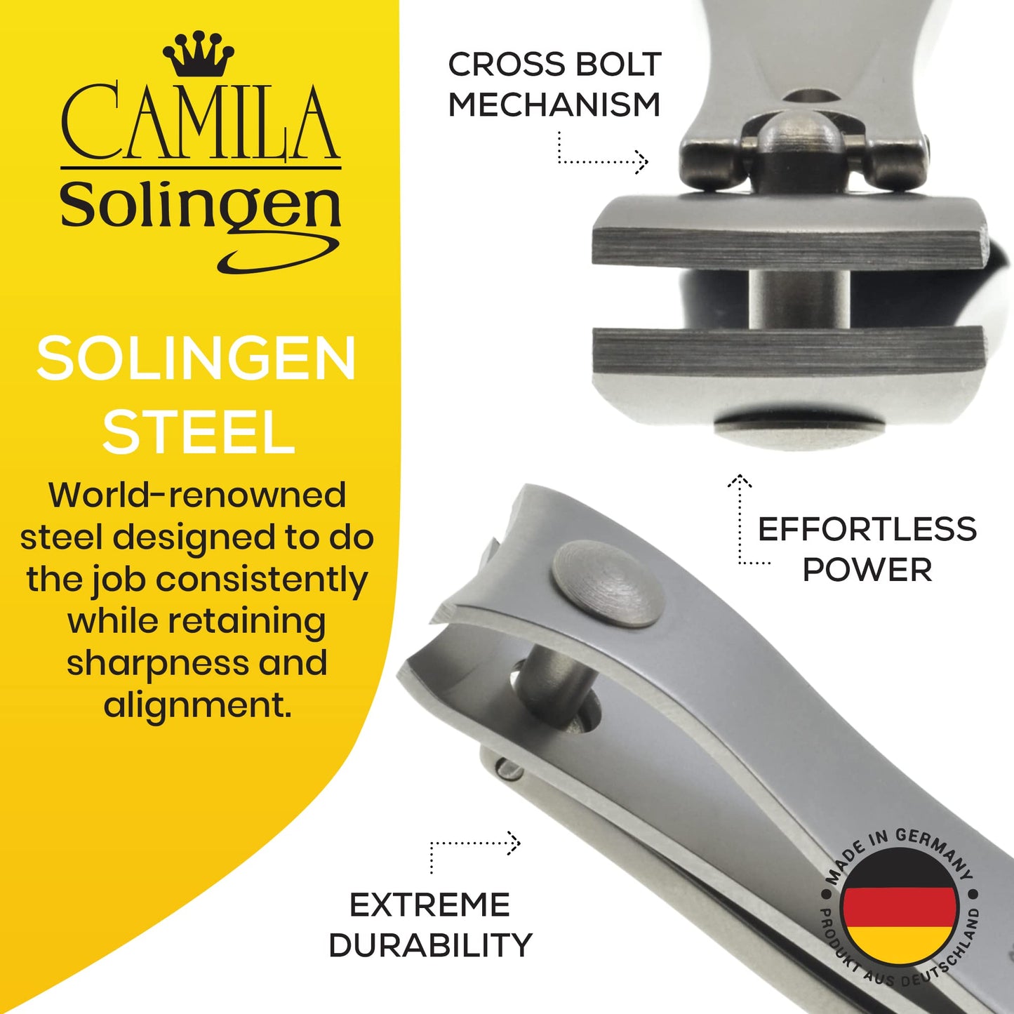 Camila Solingen CS15 3" Fingernail Clipper and Toenail Clipper for Manicure and Pedicure - Professional Nail Clippers with Precision Super Sharp