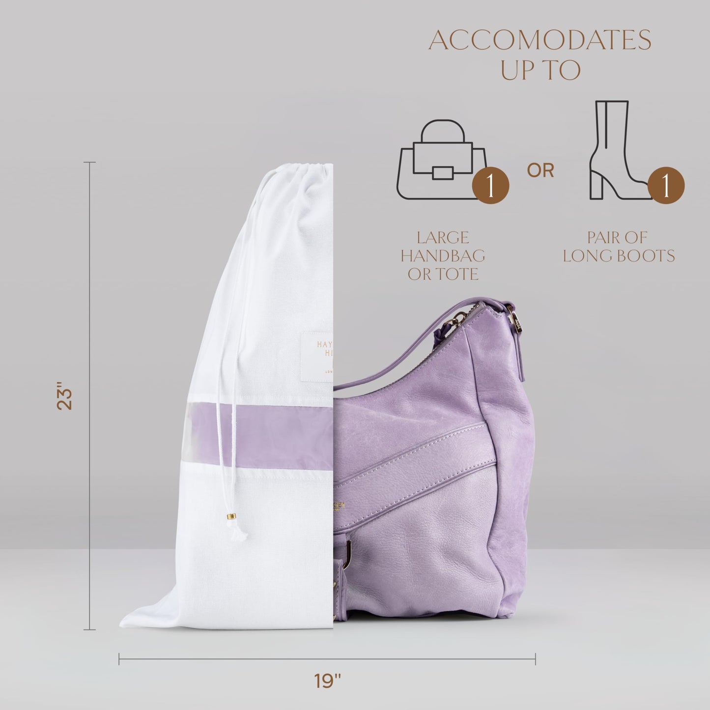 Hayden Hill Luxury Organic Cotton Dust Bags for Handbags – 3 Large 23" Bags for Purses, Shoes & Storage, Carbon Neutral