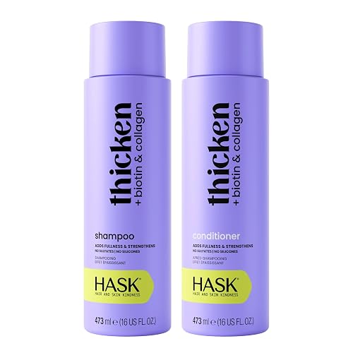 HASK Biotin & Collagan Shampoo + Conditioner Set | Color Safe, Sulfate-Free, Paraben-Free, Gluten-Free, Cruelty-Free | 16oz each, 2 Pack