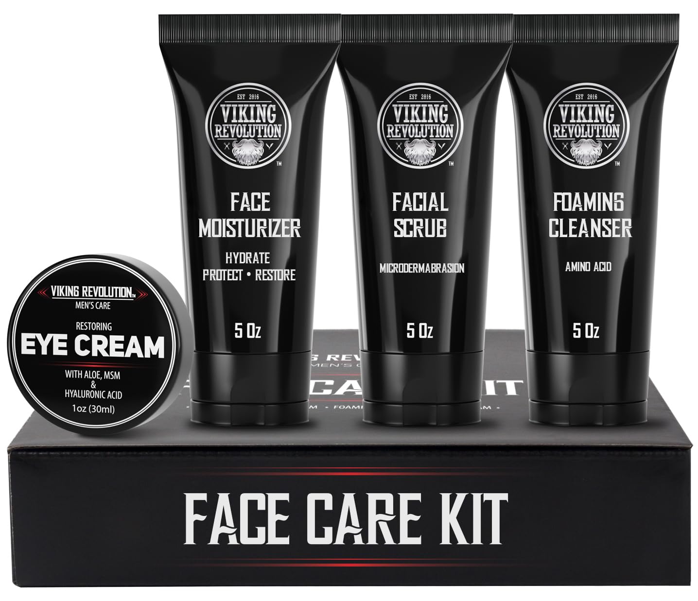 Viking Revolution Men's Facial Skin Care Kit - Includes Rejuvenating Face Moisturizer, Microdermabrasion Facial Scrub, Foaming Cleanser (5oz Each)