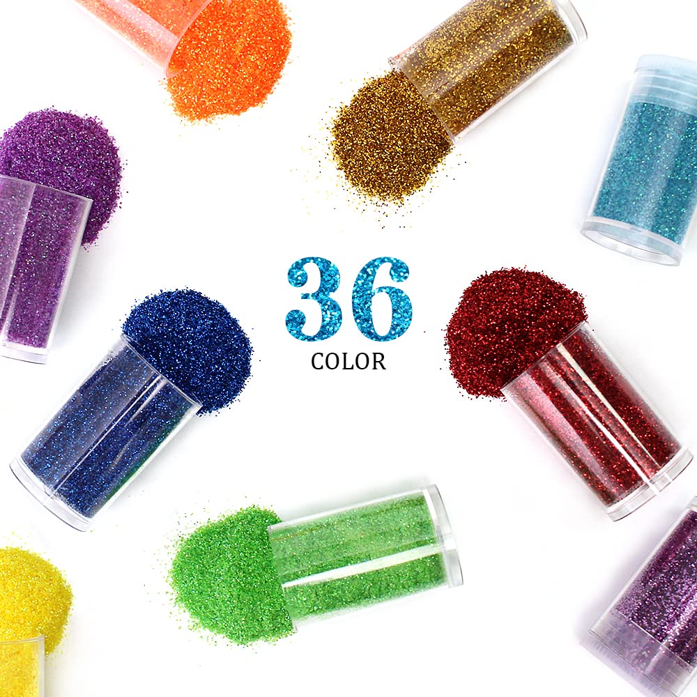 36 Colors Set, Fine Glitter for Resin, Arts and Craft Supplies Glitter, Cosmetic for Body Nail Face Hair Eyeshadow Lip Gloss Makeup, Festival