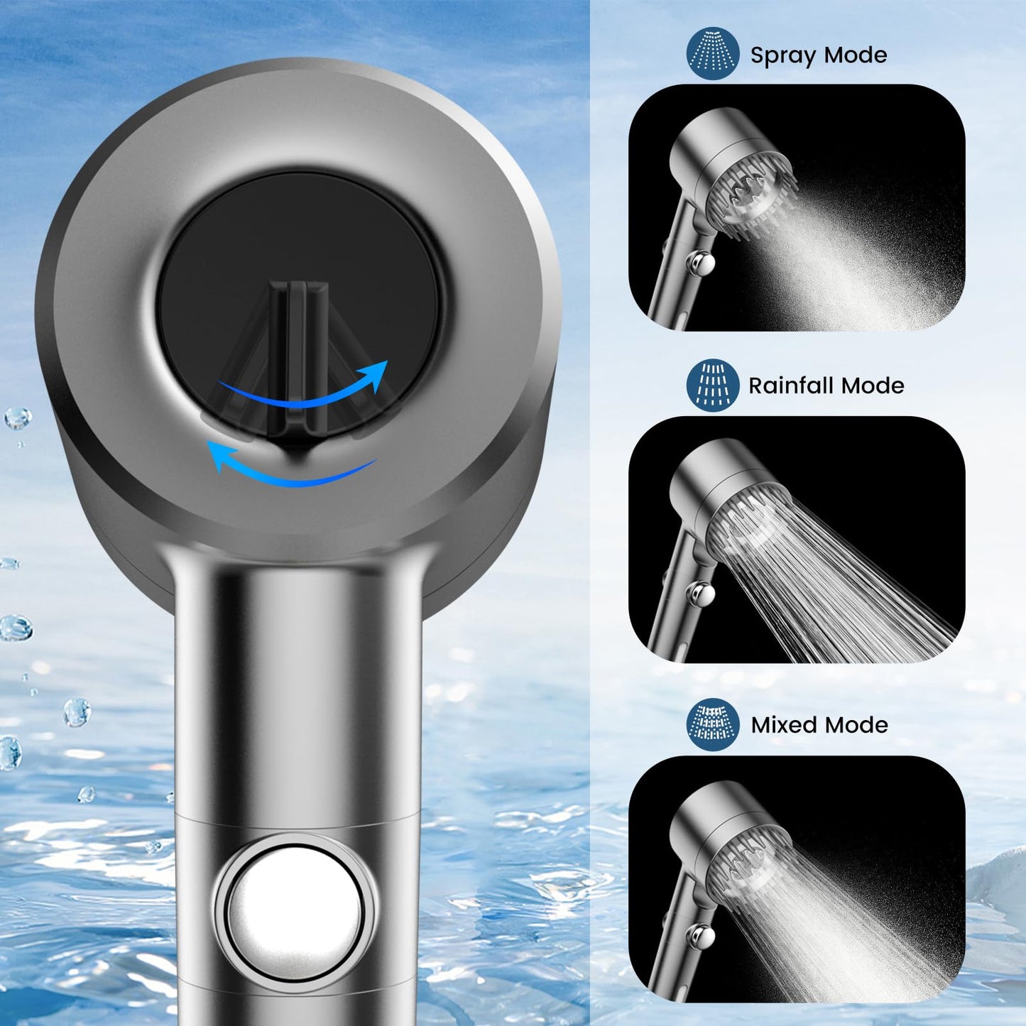 PWERAN Filtered Handheld Shower Head, High Pressure with Multiple Spray Modes, ON/OFF Switch, Power Wash for Hard Water & Pet Bath