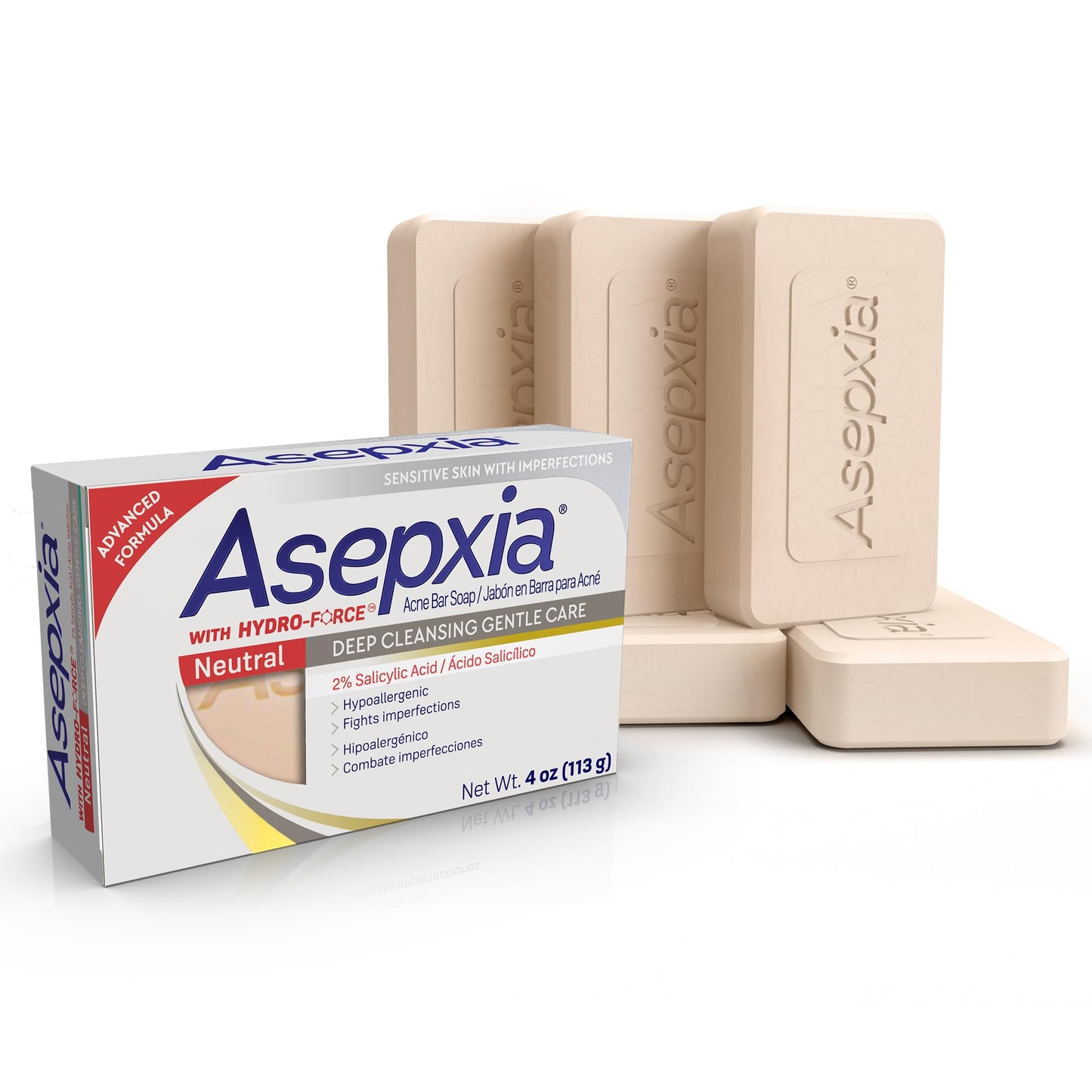 Asepxia Acne Treatment Neutral Hypoallergenic Bar Soap | 2% Salicylic Acid Cleanser, Removes Impurities & Excess Oil, Soothes Skin with Natural