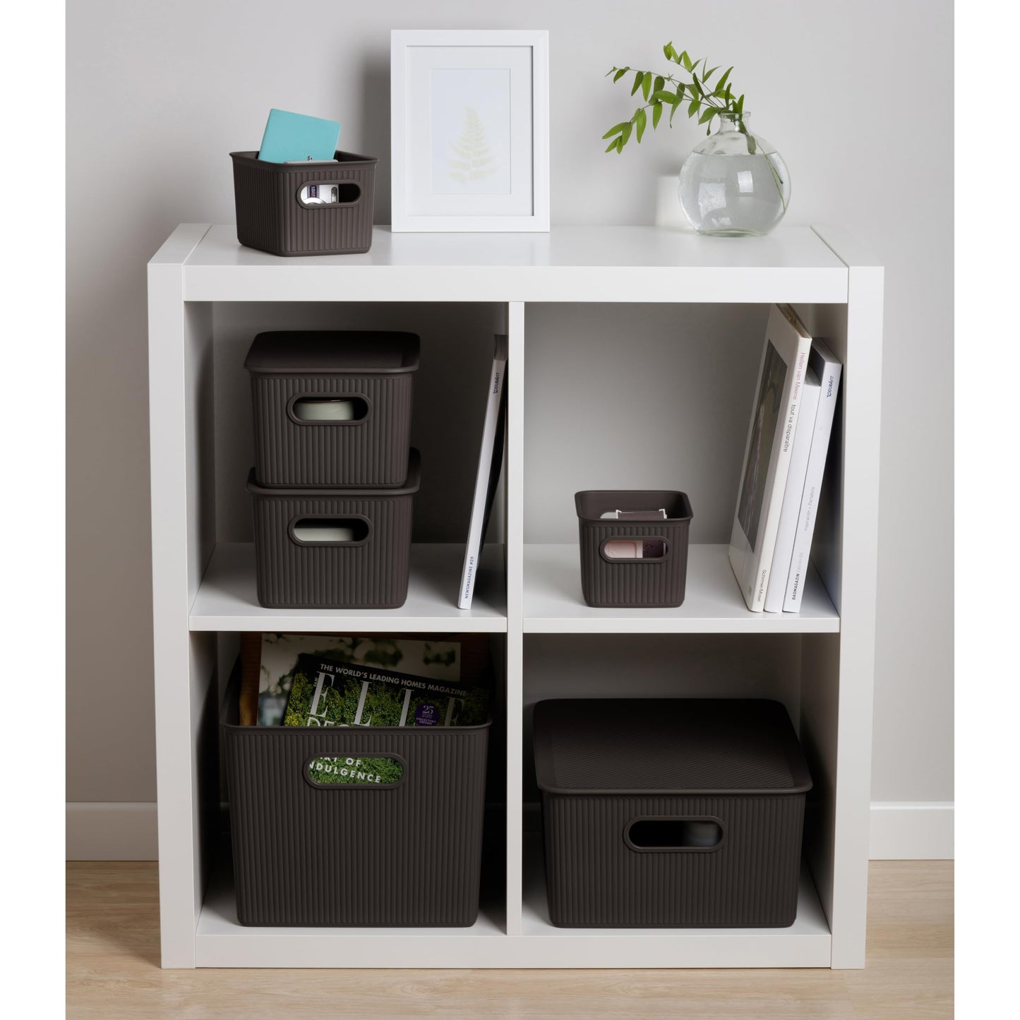 Superio Ribbed Collection - Decorative Plastic Open Home Storage Bins Organizer Baskets, X-Large Brown (1 Pack) Container Boxes for Organizing Closet…