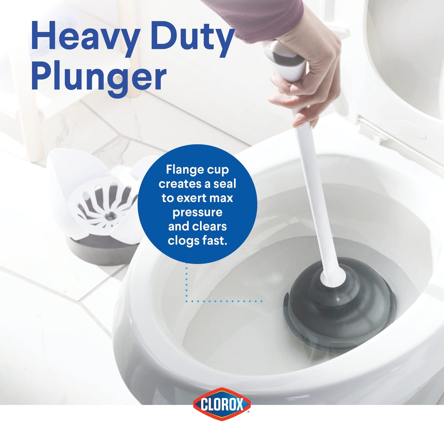 Clorox Toilet Plunger with Hideaway Caddy – Bathroom Plunger with Holder, Organizer & Storage for Toilet Unclogging