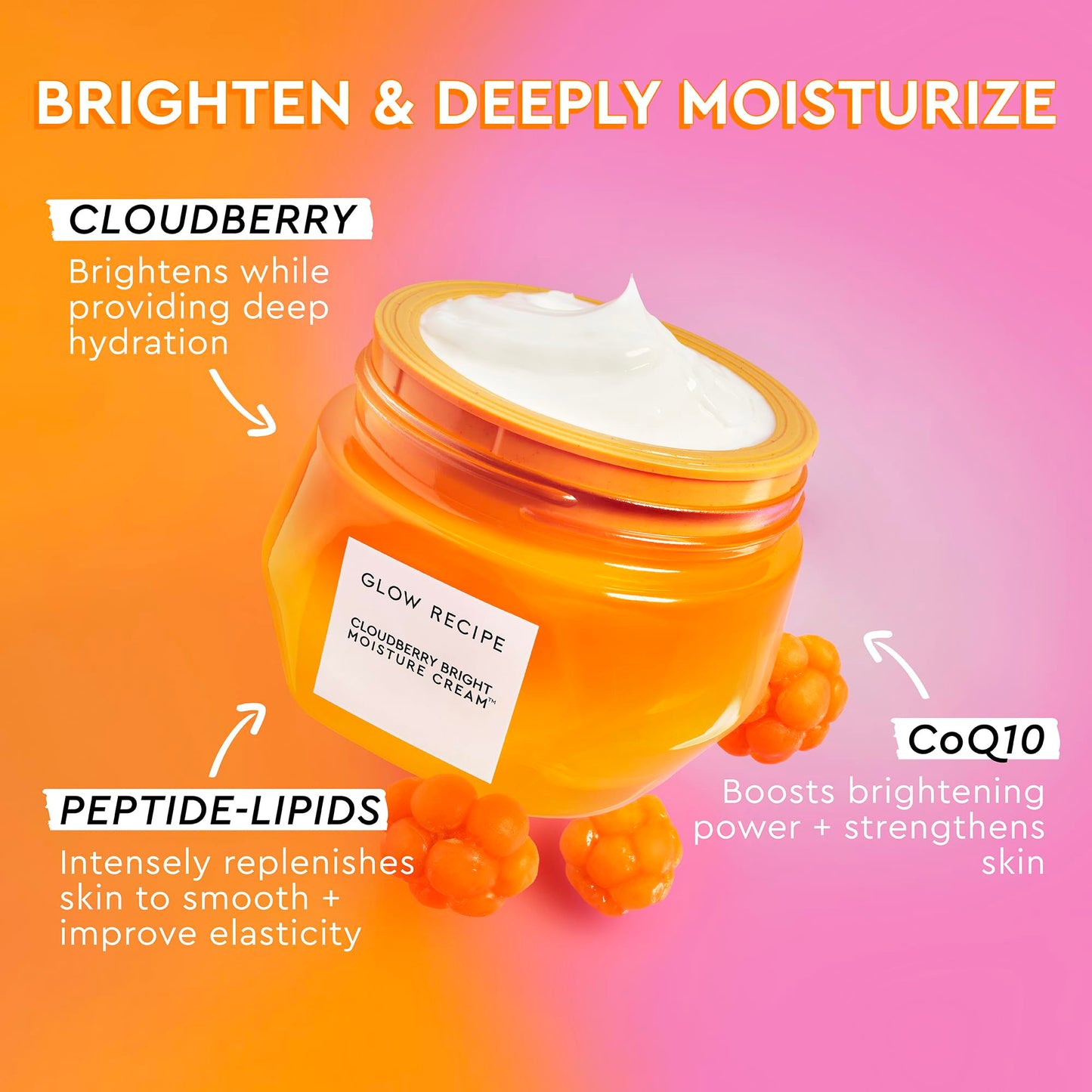 Glow Recipe Cloudberry Refillable Face Cream - Ultra Moisturizing Korean Face Cream for Women with CoQ10, Multi Peptides, and Vitamin C to Brighten