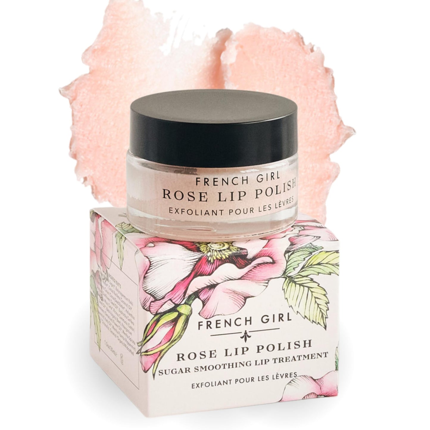 French Girl Rose Lip Scrub – Organic Sugar Lip Exfoliator & Moisturizer with Shea Butter & Oils, Hydrating Treatment for Dry Lips, Vegan, 1oz