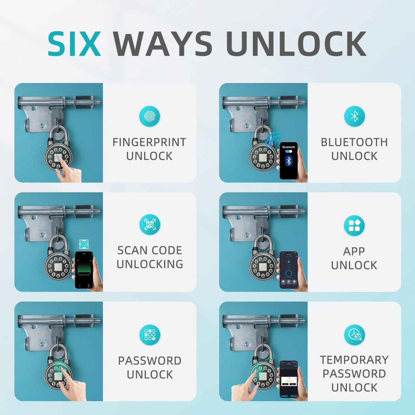 SFW Fingerprint & Bluetooth Smart Padlock – Water Resistant with Code & Mobile App, for Gyms, Bikes, Luggage, Lockers & Schools (Silver)