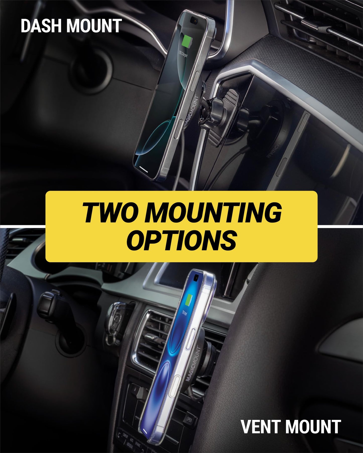 Scosche MPQTRDV Qi2 MagSafe Car Mount Charger 25W Fast Wireless Charging Phone Holder for Vent or Dashboard, Magnetic Cell Phone Mount Compatible…