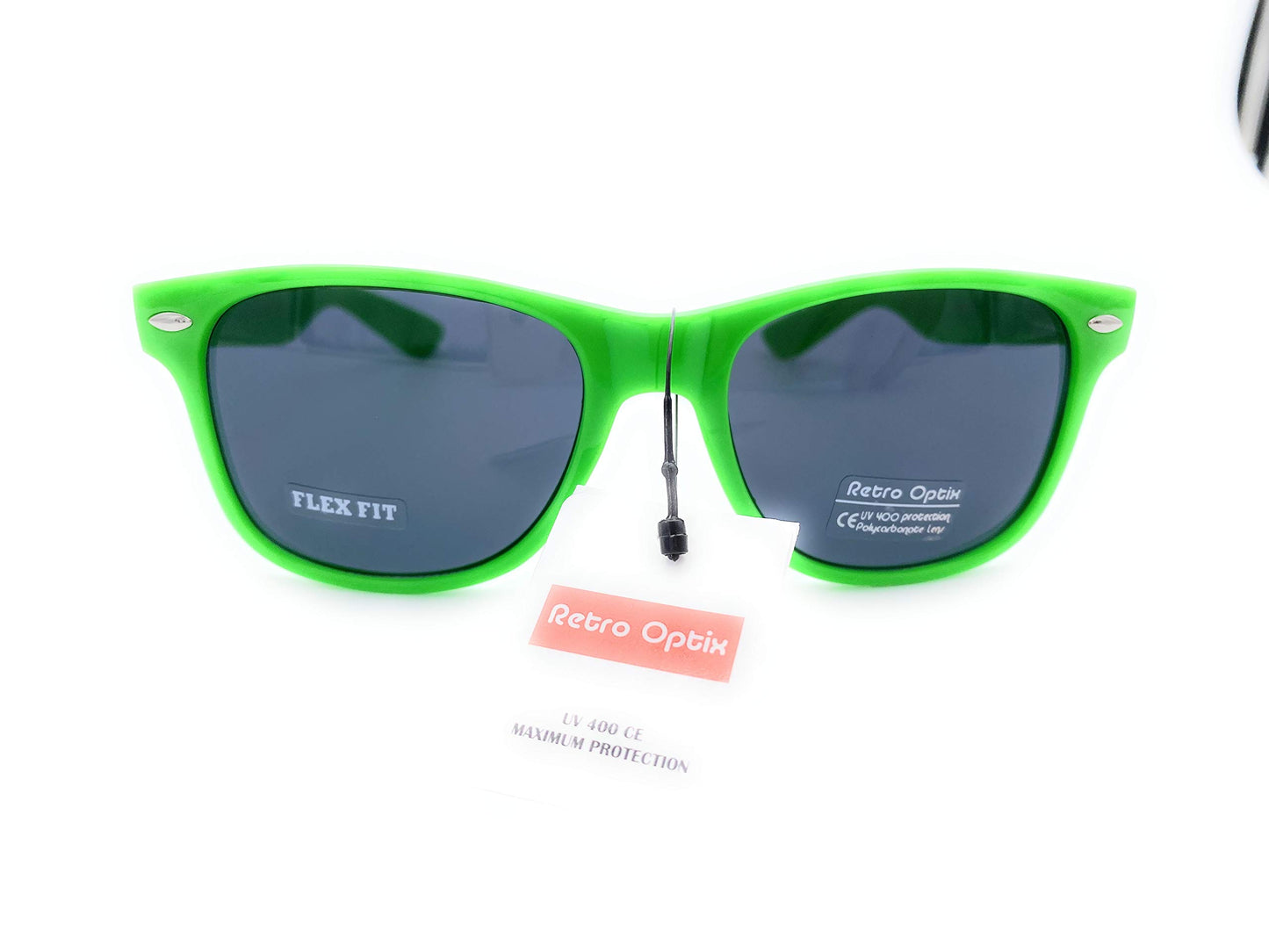 Retro Style Sunglasses - Bright Neon or Solid Colors with Classic 80's Style Design (Neon Green)
