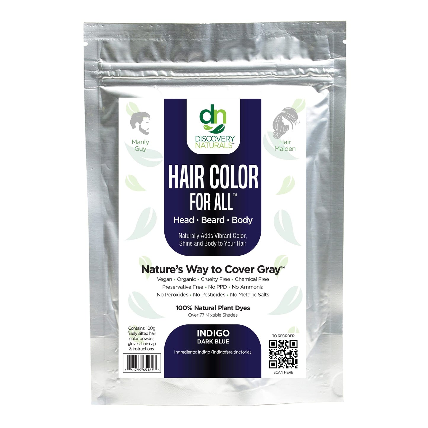 Indigo Dark Blue Hair Color For All Kit | 100% All Natural Hair Dye & Beard Dye Powder Kit Organic, Herbal & Vegan Chemical & Cruelty Free Permanent