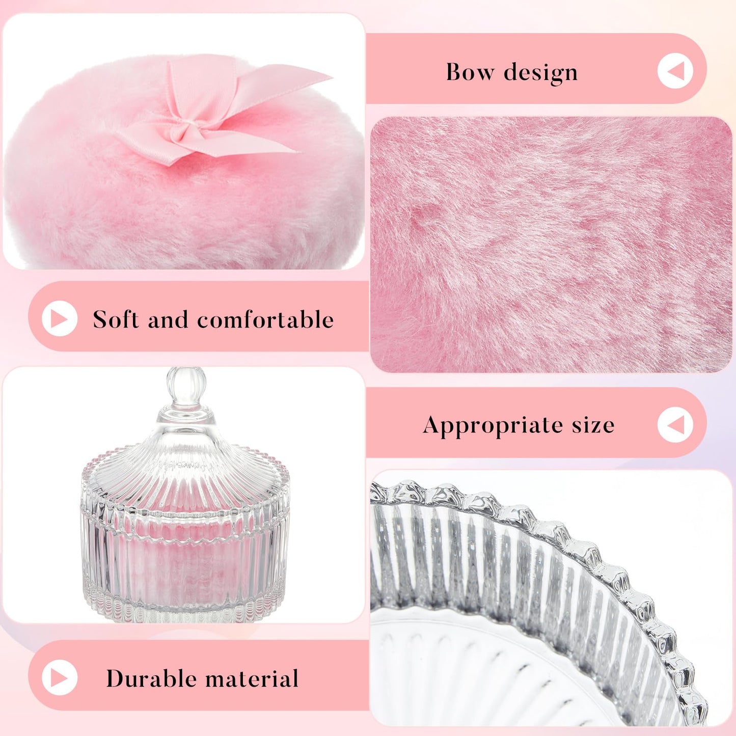 Tioncy 3 Pcs Large Body Powder Puff and Container Valentine's Day gift Powder Container with Puff Crystal Case Soft Washable Reusable Velour Face Body Beauty and Personal Care Tioncy