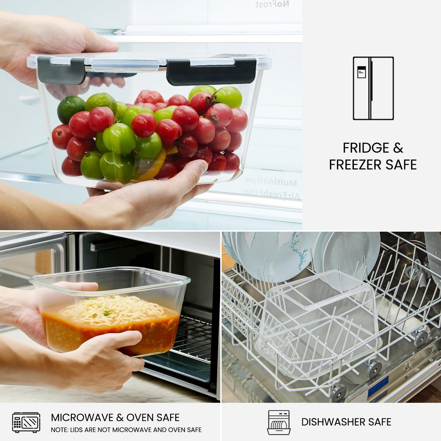 Hontent 2 Pack Large Glass Storage Containers with Lids 85oz/10.5cup Big Airtight Glass Food Storage Containers for Rotisserie Chicken Watermelon…