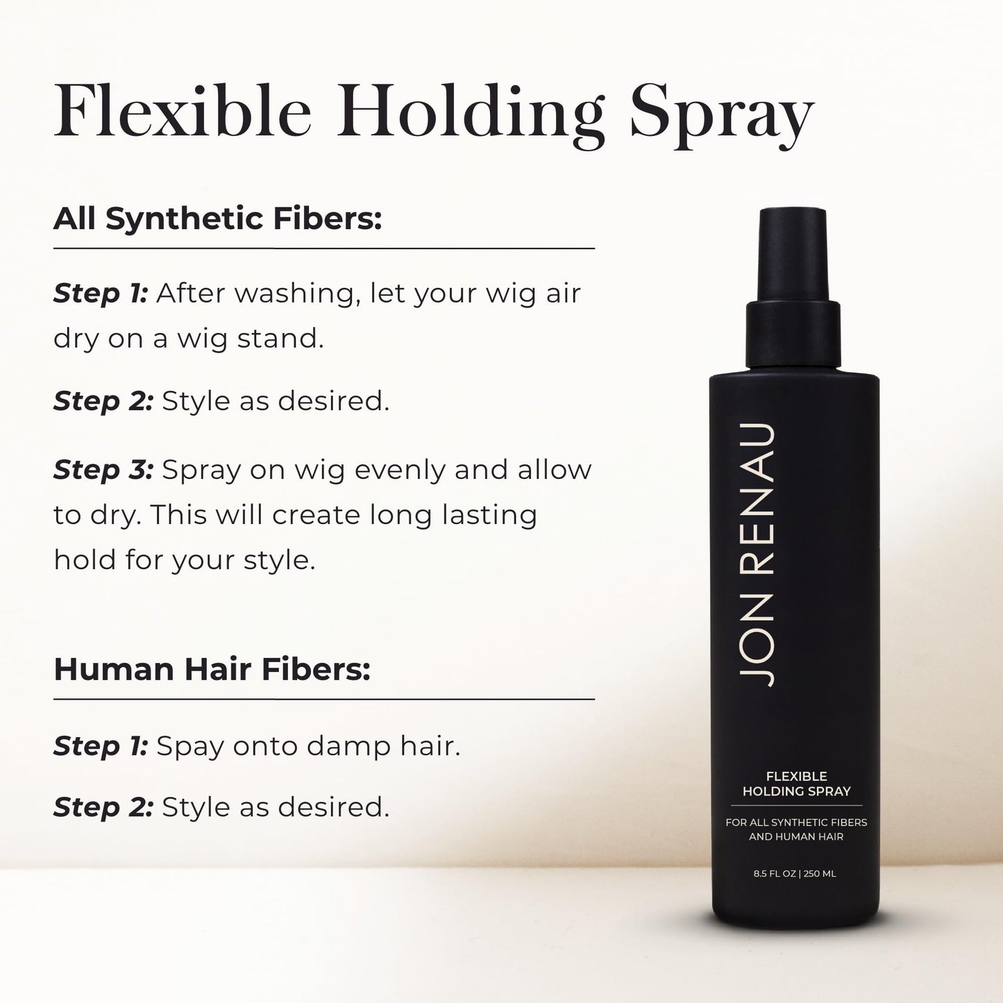 Jon Renau Flexible Holding Spray, Buildable Hold for Human Hair and Synthetic Wigs, Paraben and Sulfate Free Styling Spray, Brushable Finish