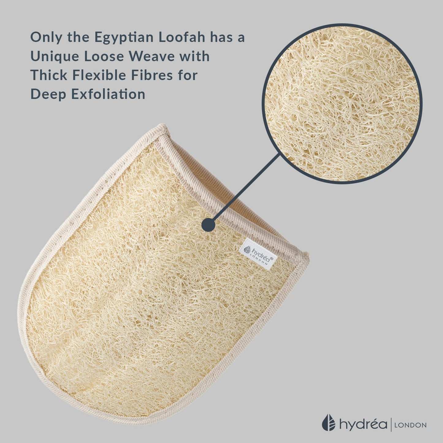 Hydrea London Exfoliating Glove - Organic Egyptian Shower Loofah & Dual-Sided Face Mitt Exfoliator - Body Scrubber for Men & Women, Dead Skin Cell