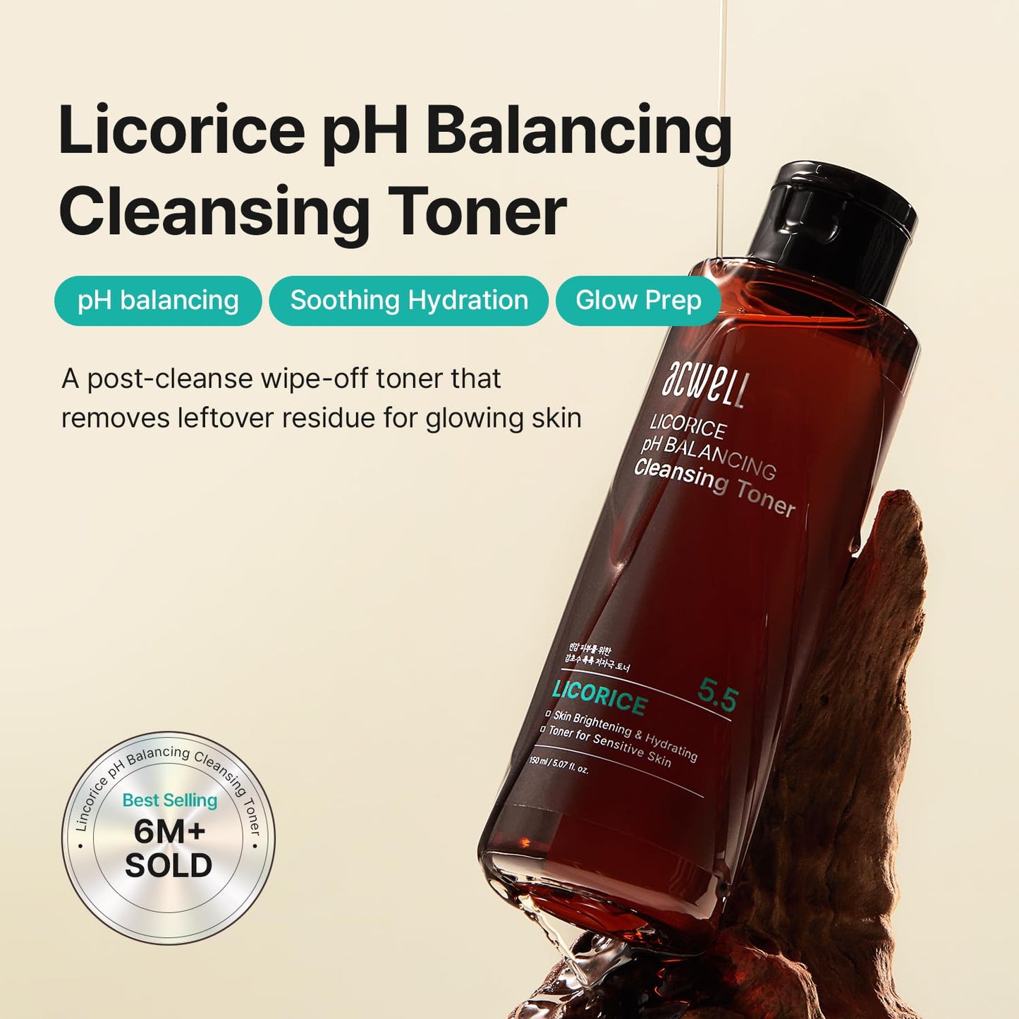 ACWELL Licorice pH 5.5 Balancing Cleansing Toner - Alcohol-Free Korean Face Toner and Astringent, Hydrating Clarifying Formula for Dull