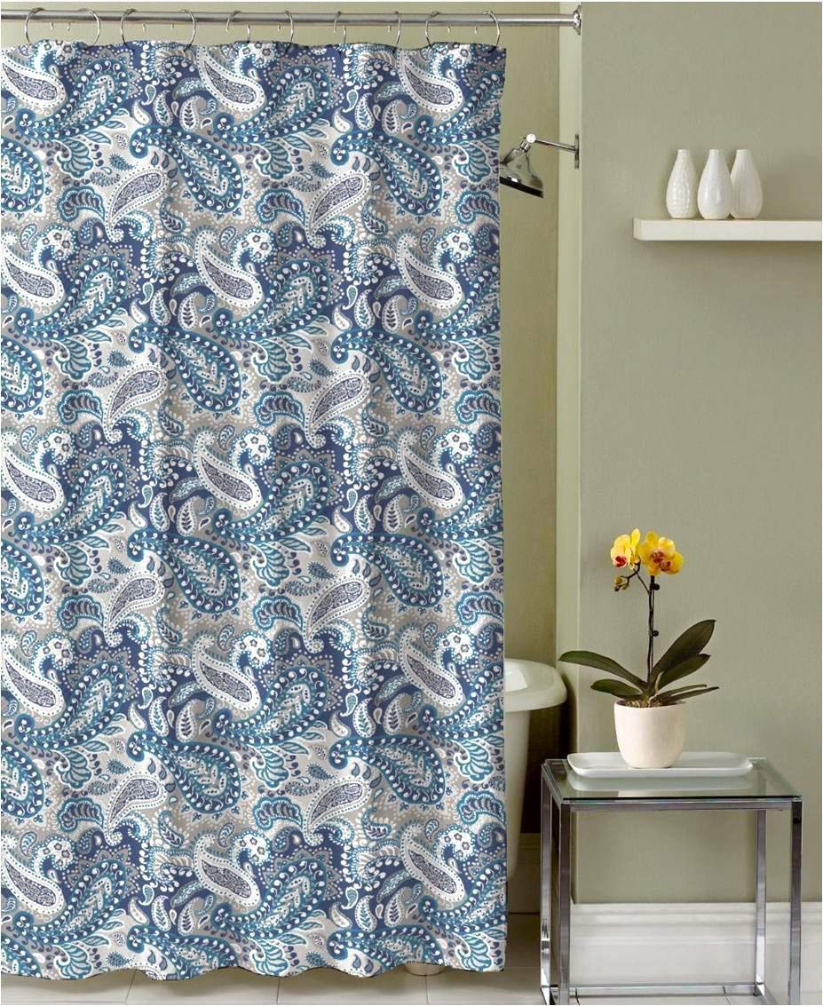Home Decor Paisley Fabric Shower Curtain: Marine Navy Blue Taupe Beige White