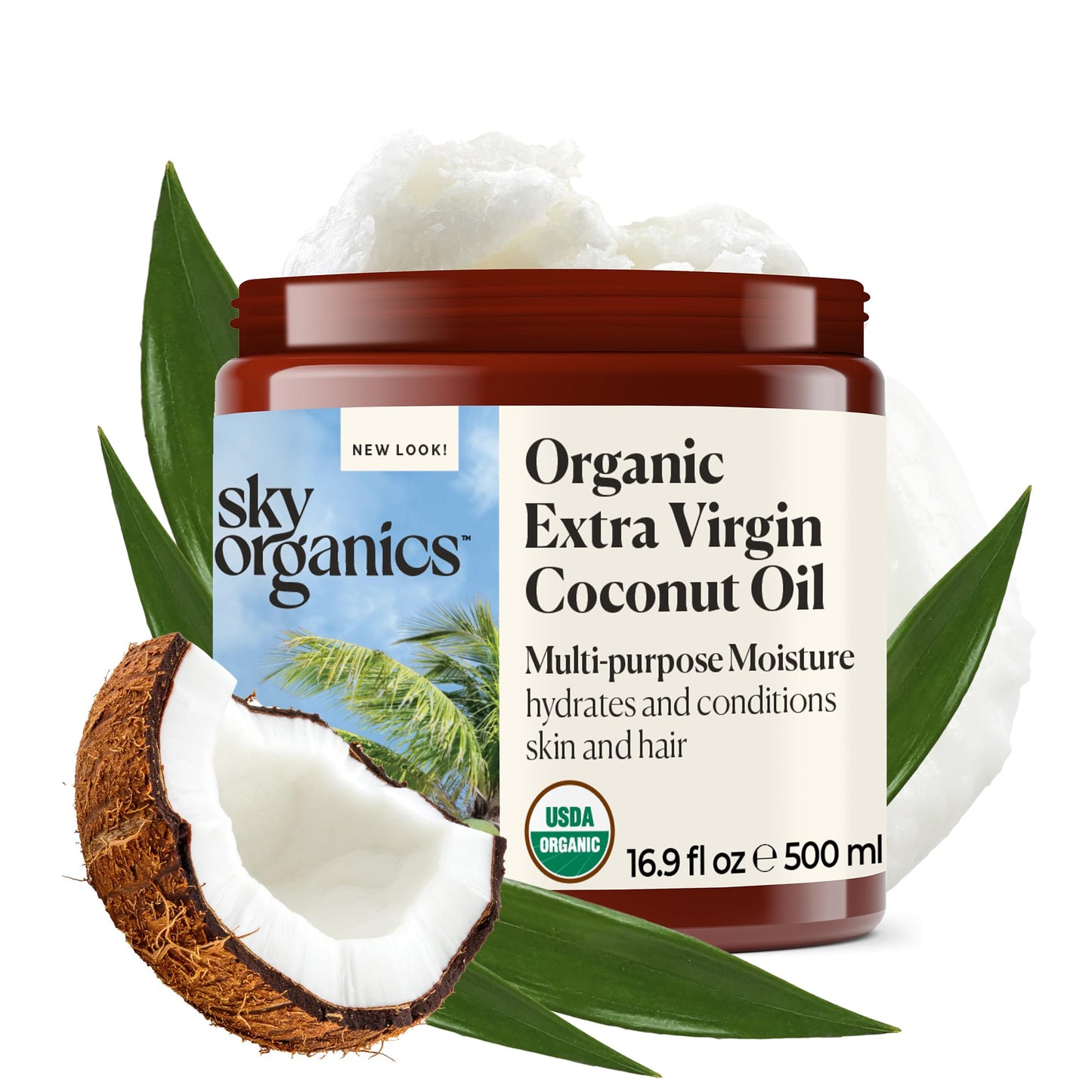 Sky Organics Organic Coconut Oil 16.9oz – Extra Virgin, Vegan & Cruelty-Free Hair Oil & Body Moisturizer with Vitamins & Antioxidants