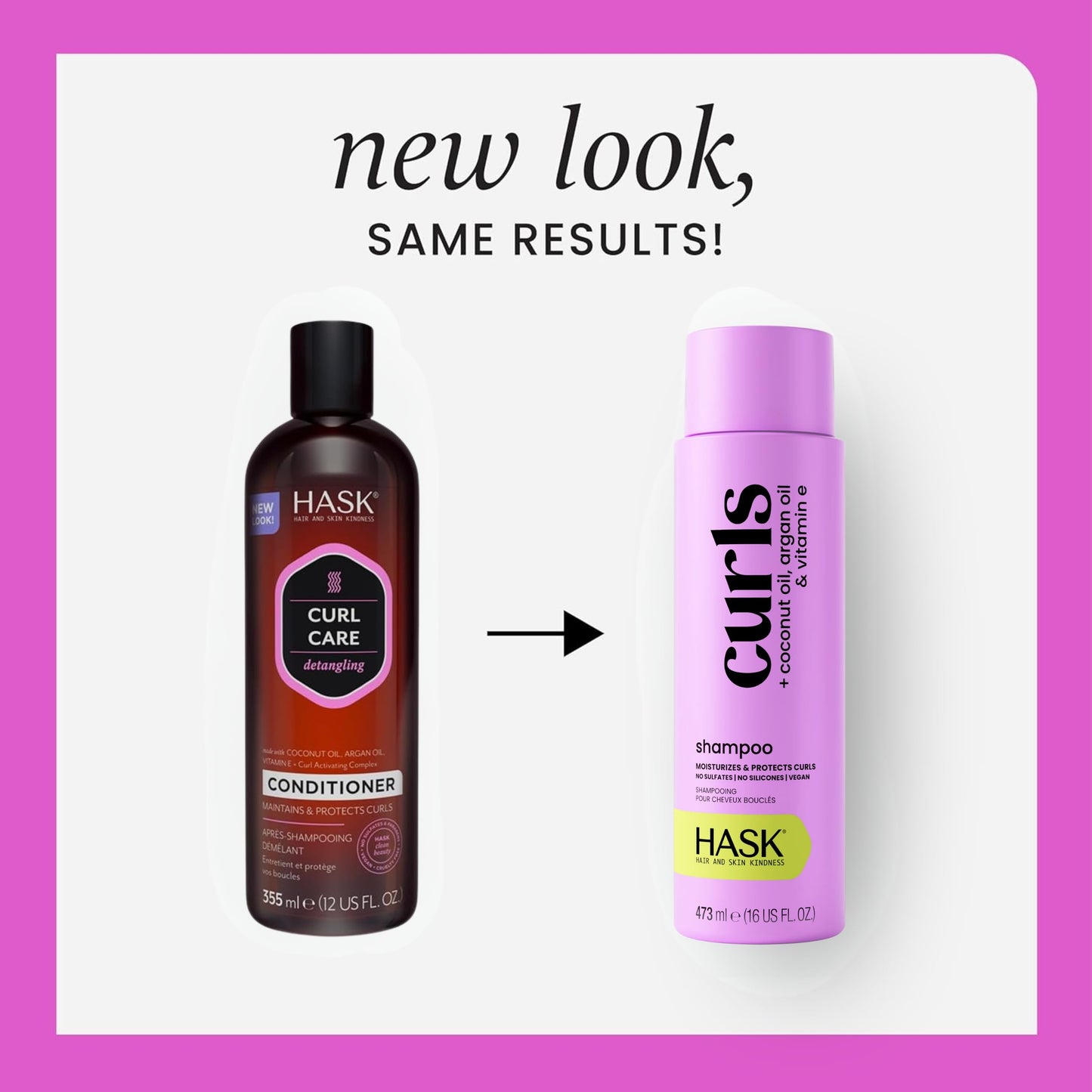 HASK Curl Care Shampoo + Conditioner Set with Coconut and Argan Oil | For Curly Hair, Sulfate-Free, Paraben-Free, Gluten-Free, Vegan, Cruelty-Free