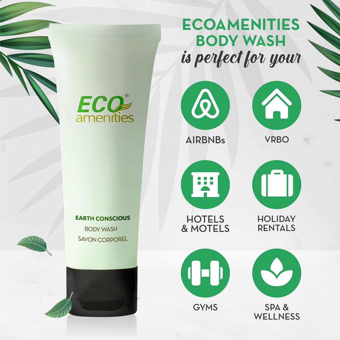 ECO amenities Hotel Body Wash - TSA Approved Travel Shower Gel - Leak-Proof Individual Body Wash - Cruelty-Free Mini Toiletries - 0.75 Fl Oz, Pack