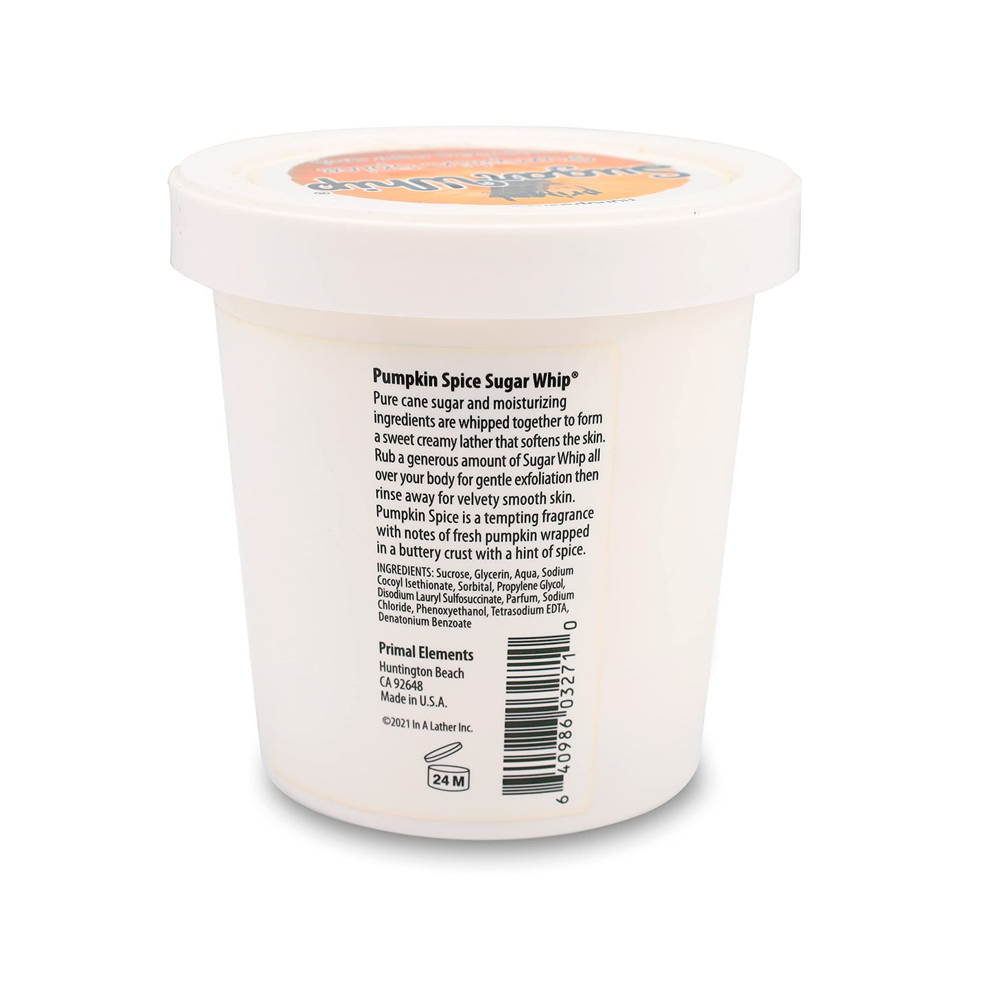 Primal Elements Sugar Scrub, Exfoliating Sugar Whip, Face and Body Cleanser, Moisturizer, Pumpkin, 10 oz Package