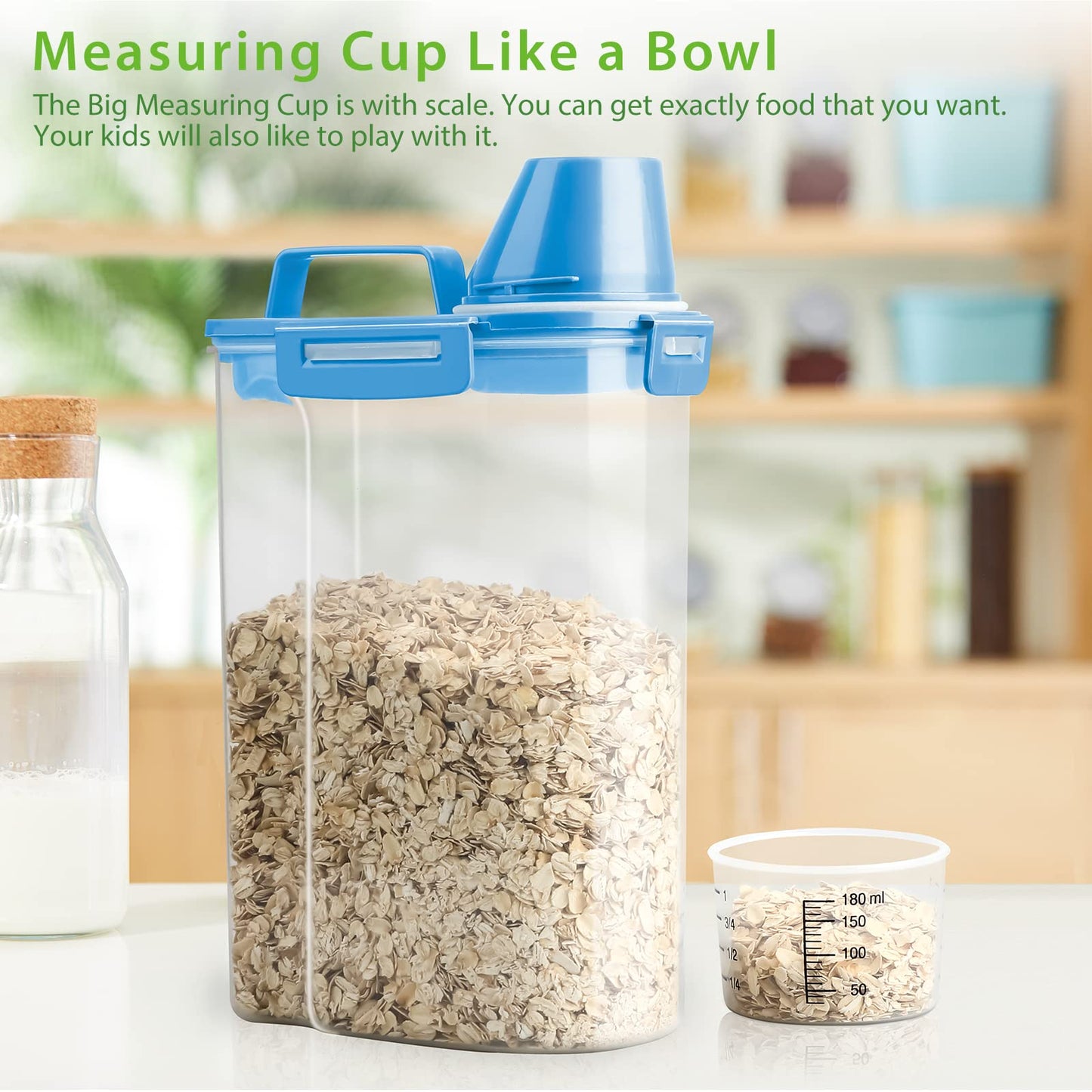 Viretec Rice Airtight Storage Container, 3 to 5Lbs Cereal Dry Food Flour Bin, Pet Dog Cat Food Dispenser with Measuring Cup, BPA Free Clear Plastic…