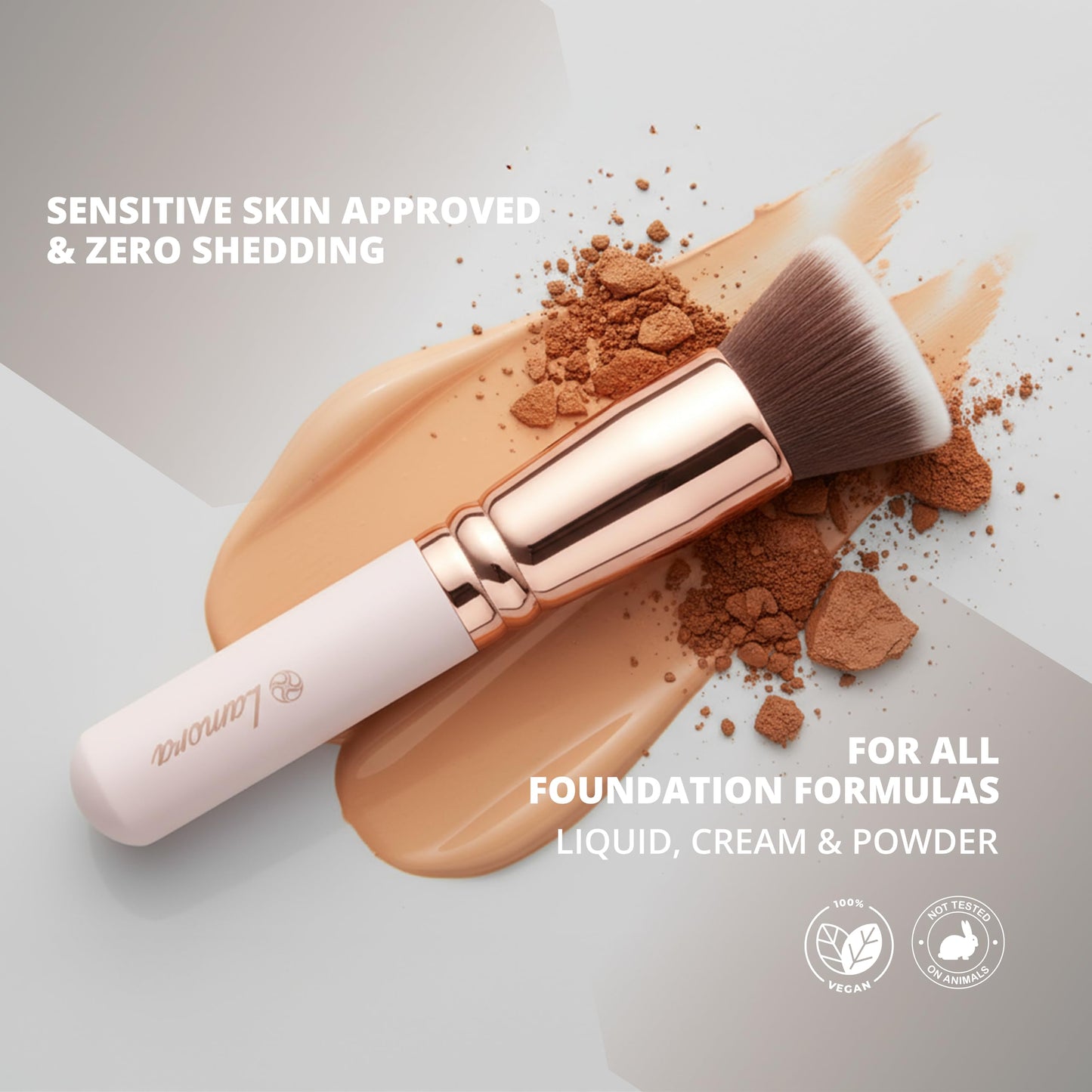 Lamora Makeup Brush Foundation Kabuki - Flat Top Face Brush for Liquid, Cream, and Powder Cosmetics - Full Coverage Blending, Buffing, Stippling